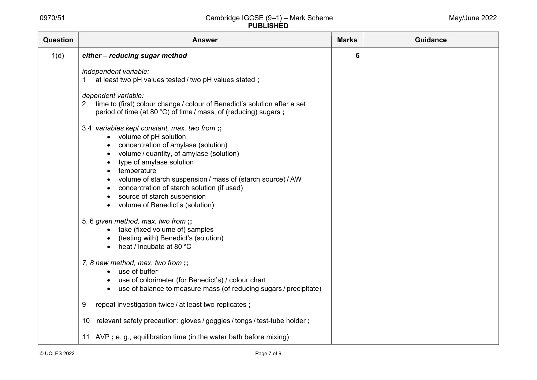 Mark scheme, page 7 of 9
