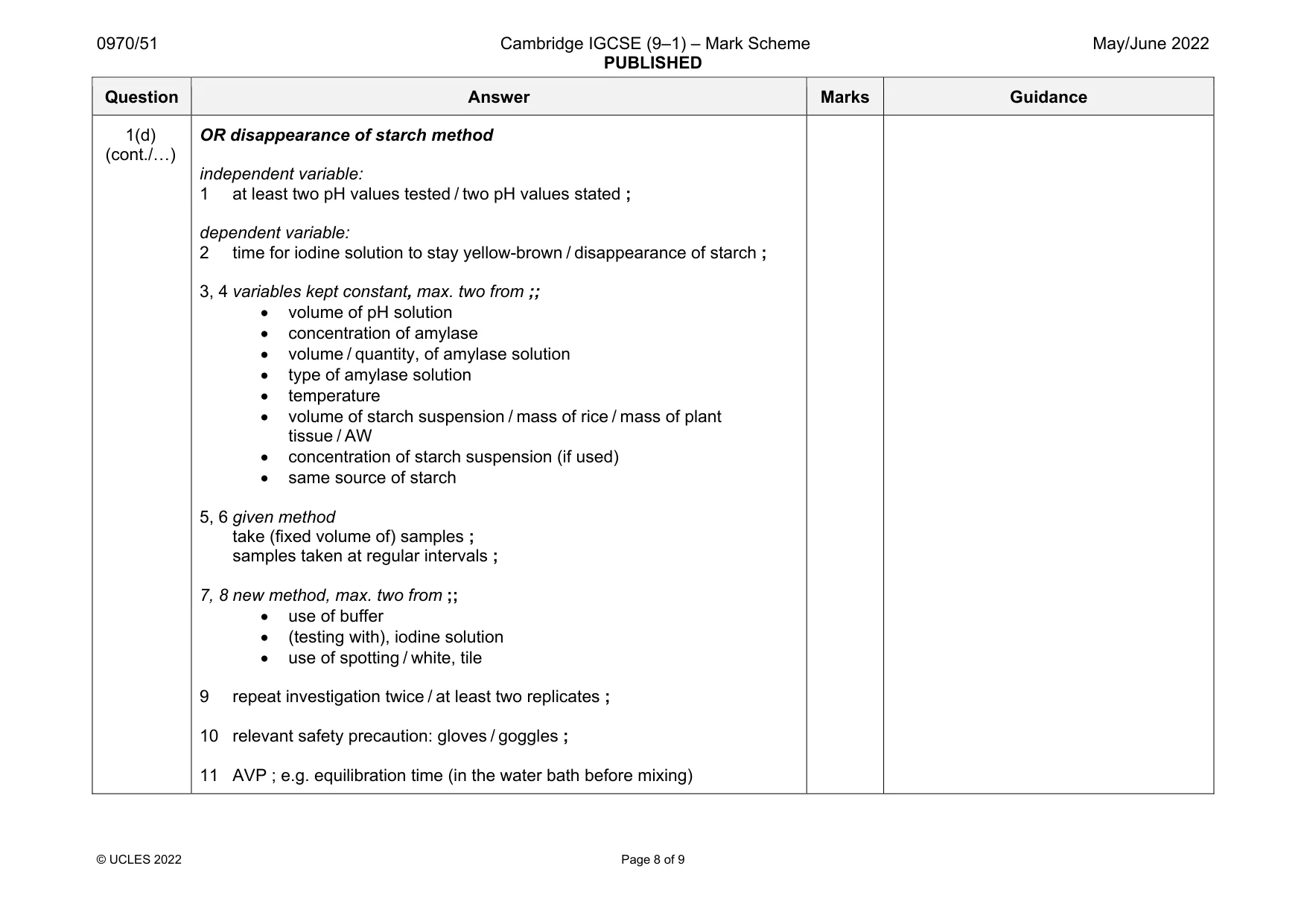 Mark scheme, page 8 of 9