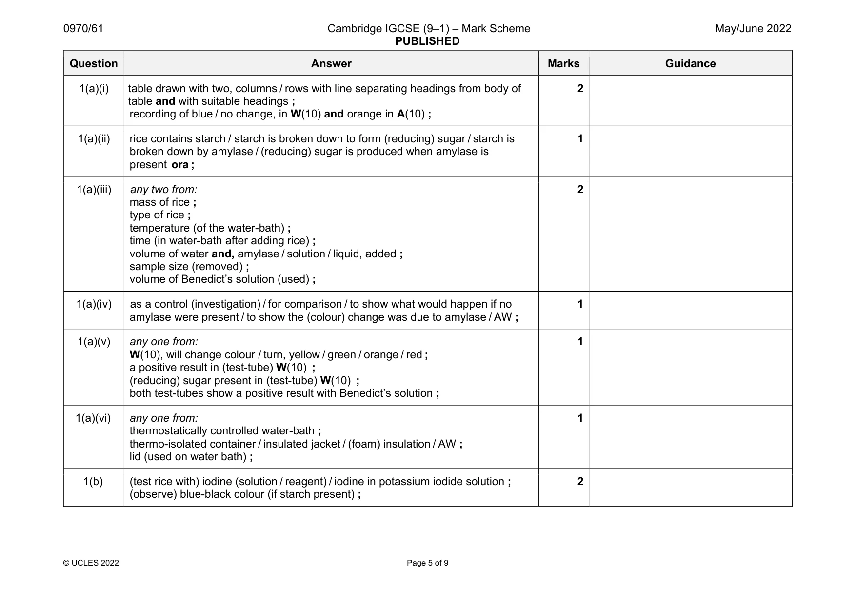 Mark scheme, page 5 of 9