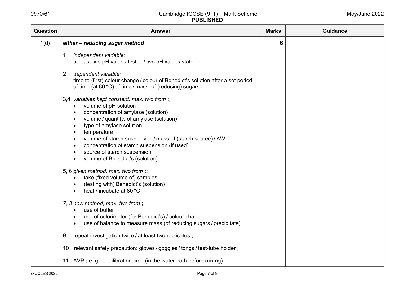 Mark scheme, page 7 of 9