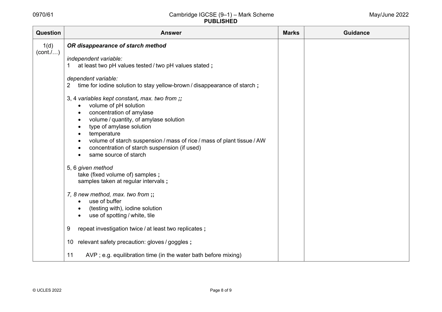 Mark scheme, page 8 of 9