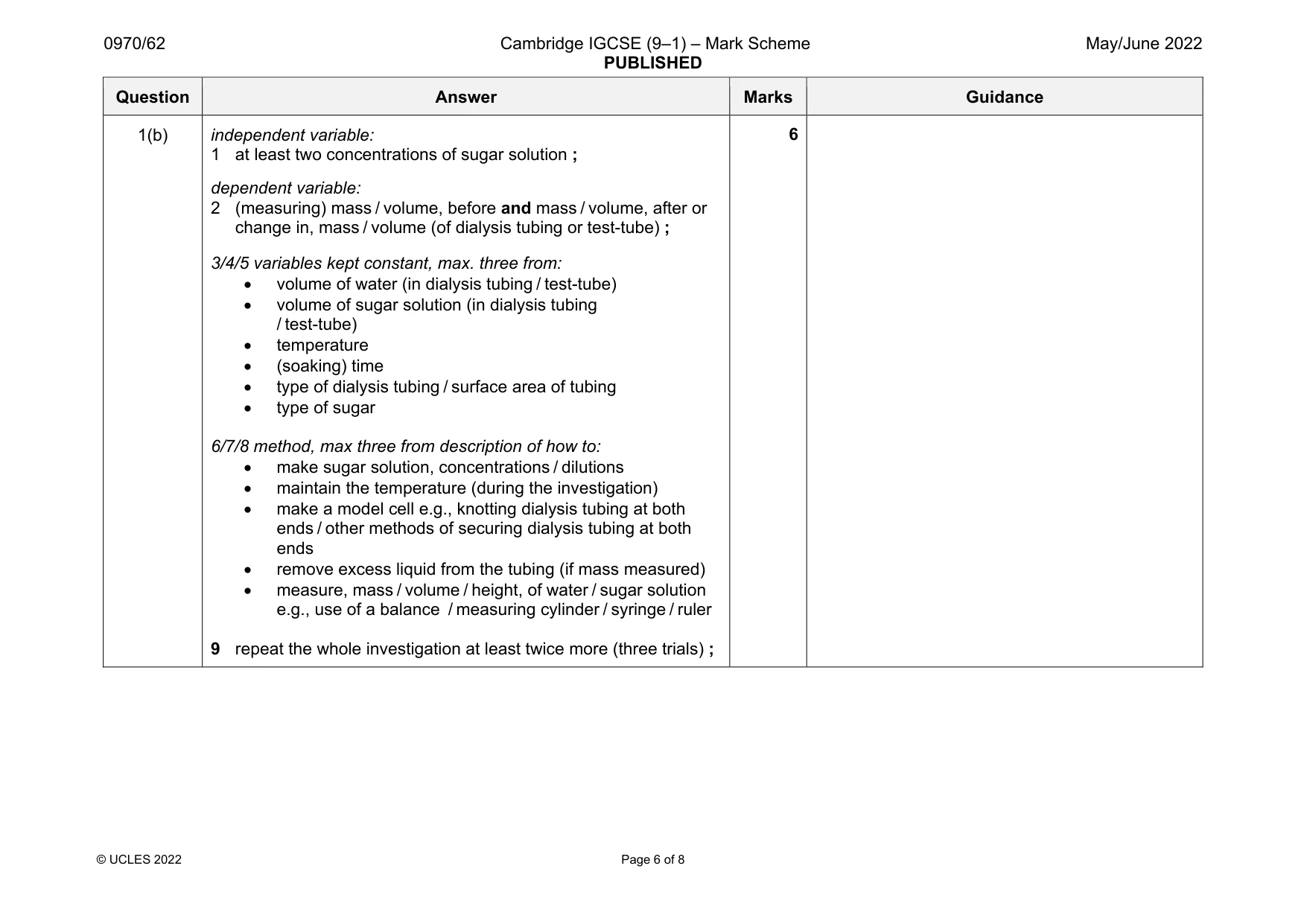 Mark scheme, page 6 of 8