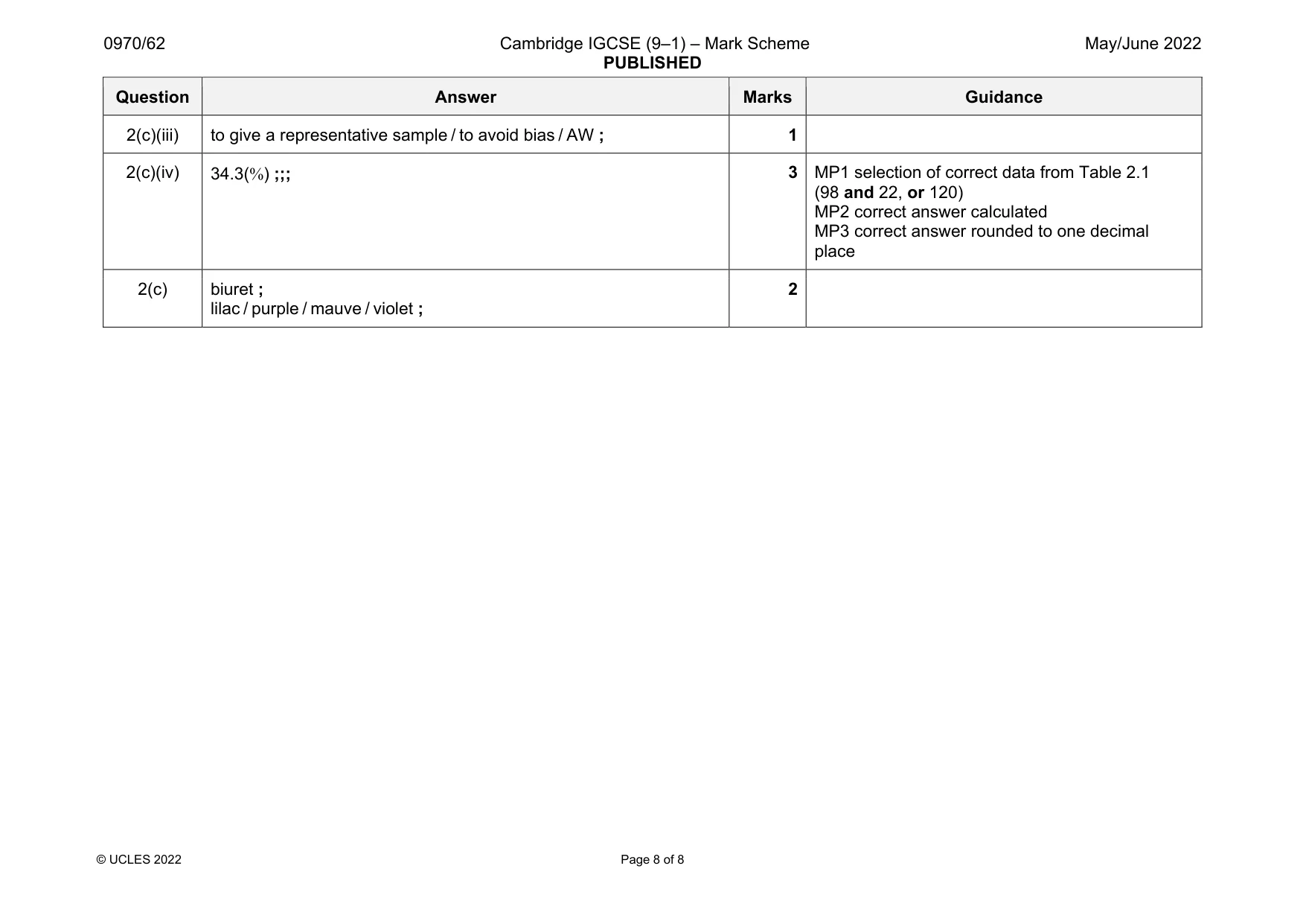 Mark scheme, page 8 of 8