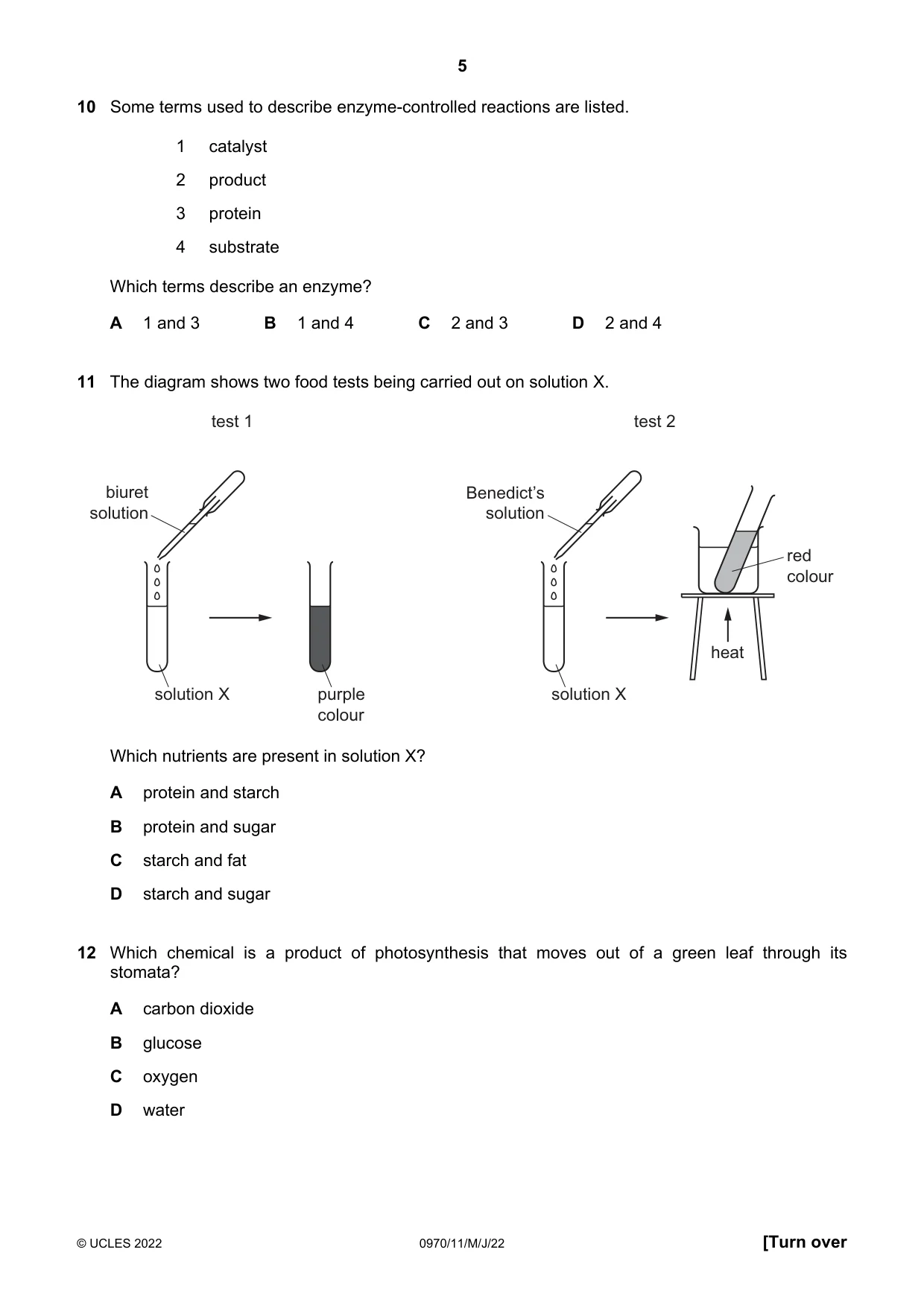 Cambridge IGCSE Biology (9-1) 0970 2022 May/June Paper 1 · Variant 1 question paper, page 5 of 16