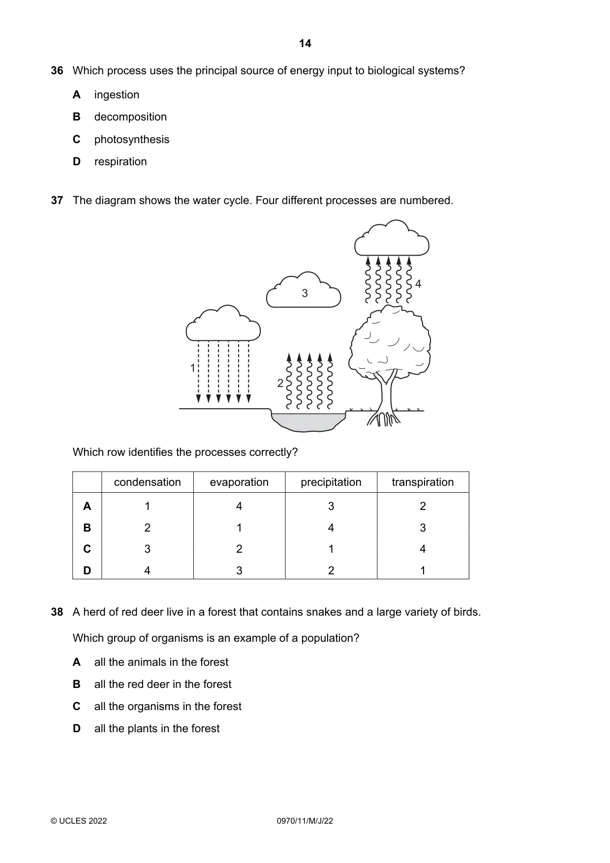Cambridge IGCSE Biology (9-1) 0970 2022 May/June Paper 1 · Variant 1 question paper, page 14 of 16