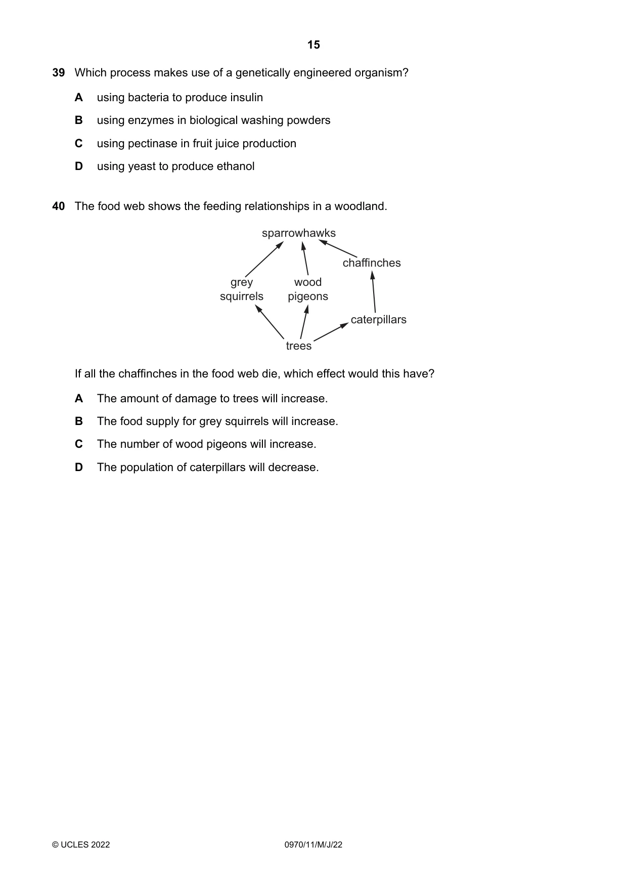Cambridge IGCSE Biology (9-1) 0970 2022 May/June Paper 1 · Variant 1 question paper, page 15 of 16