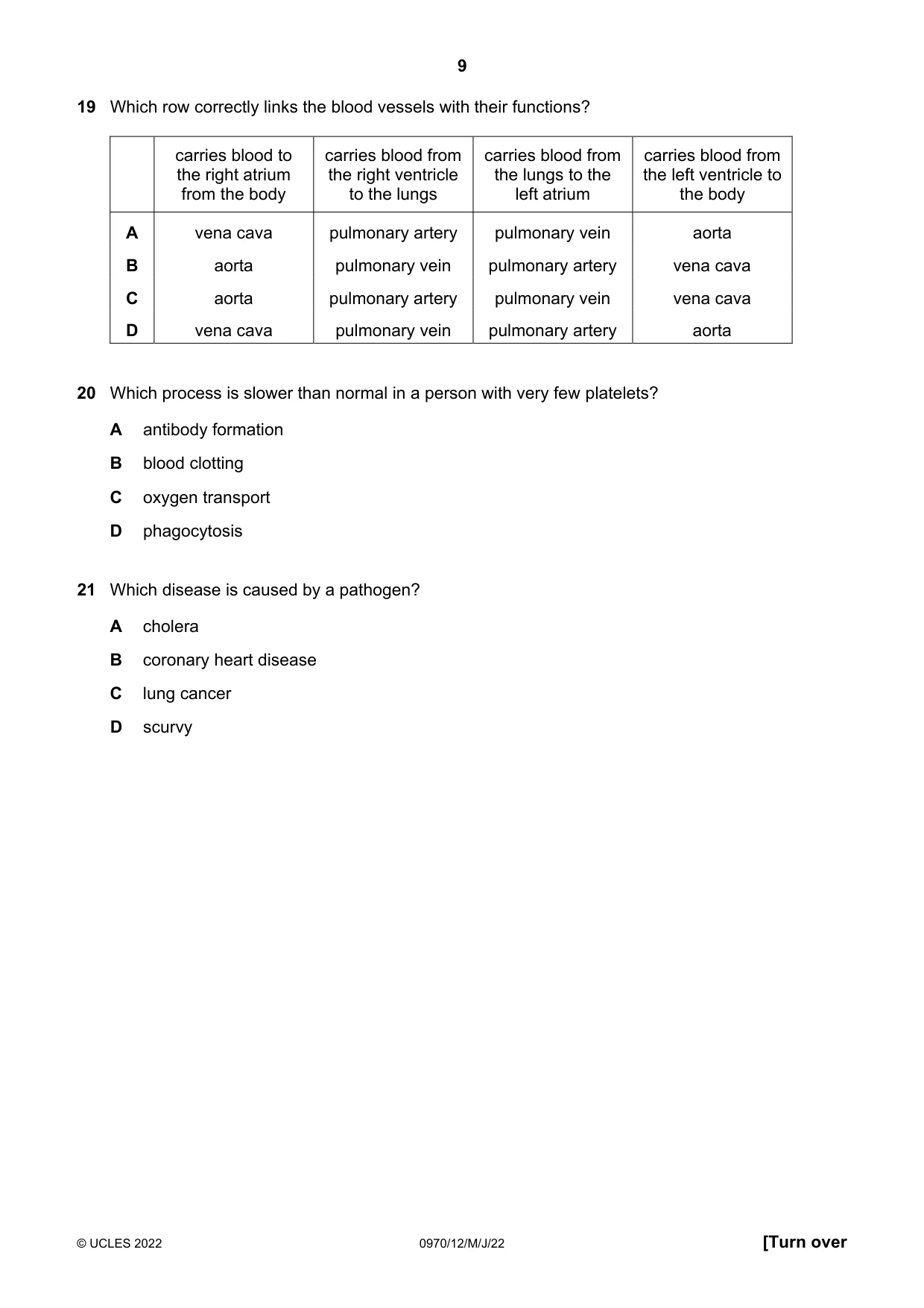 Cambridge IGCSE Biology (9-1) 0970 2022 May/June Paper 1 · Variant 2 question paper, page 9 of 20