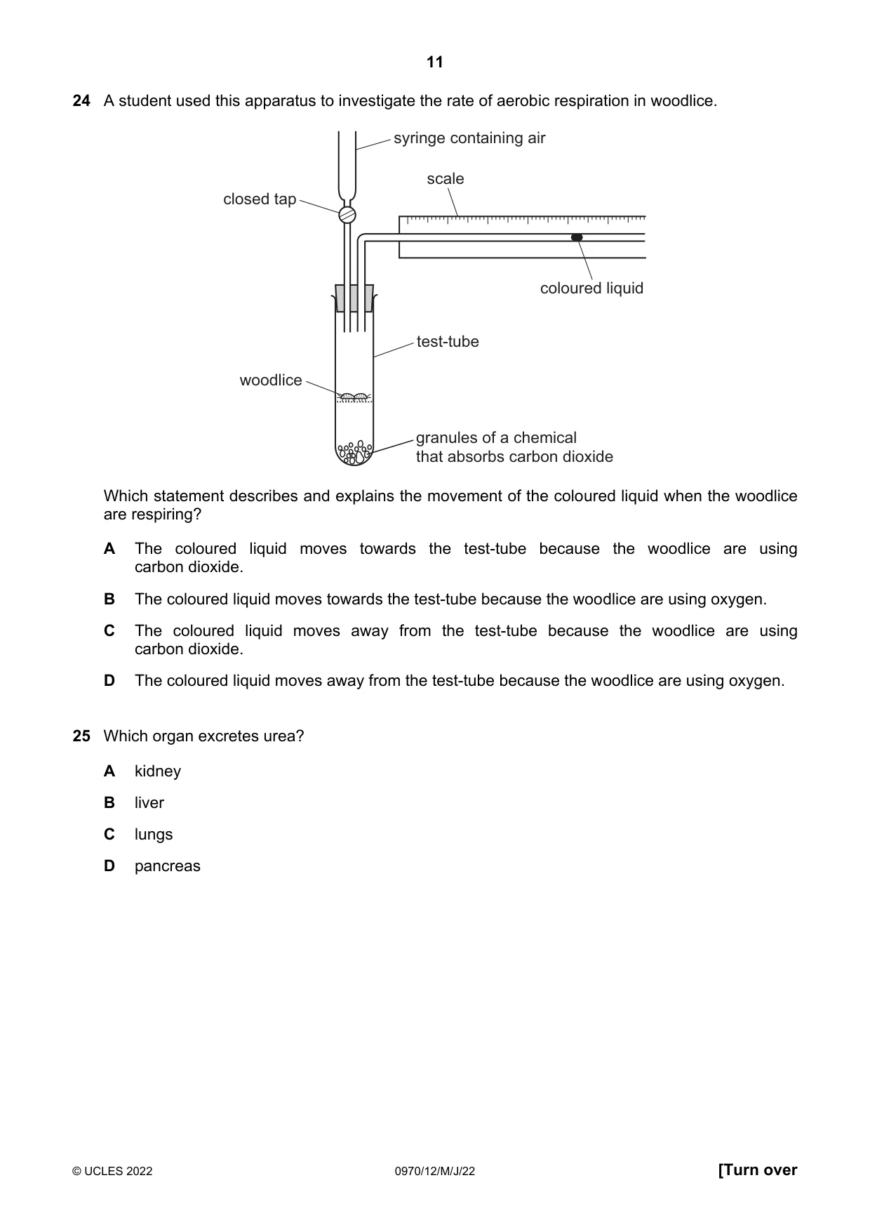 Cambridge IGCSE Biology (9-1) 0970 2022 May/June Paper 1 · Variant 2 question paper, page 11 of 20