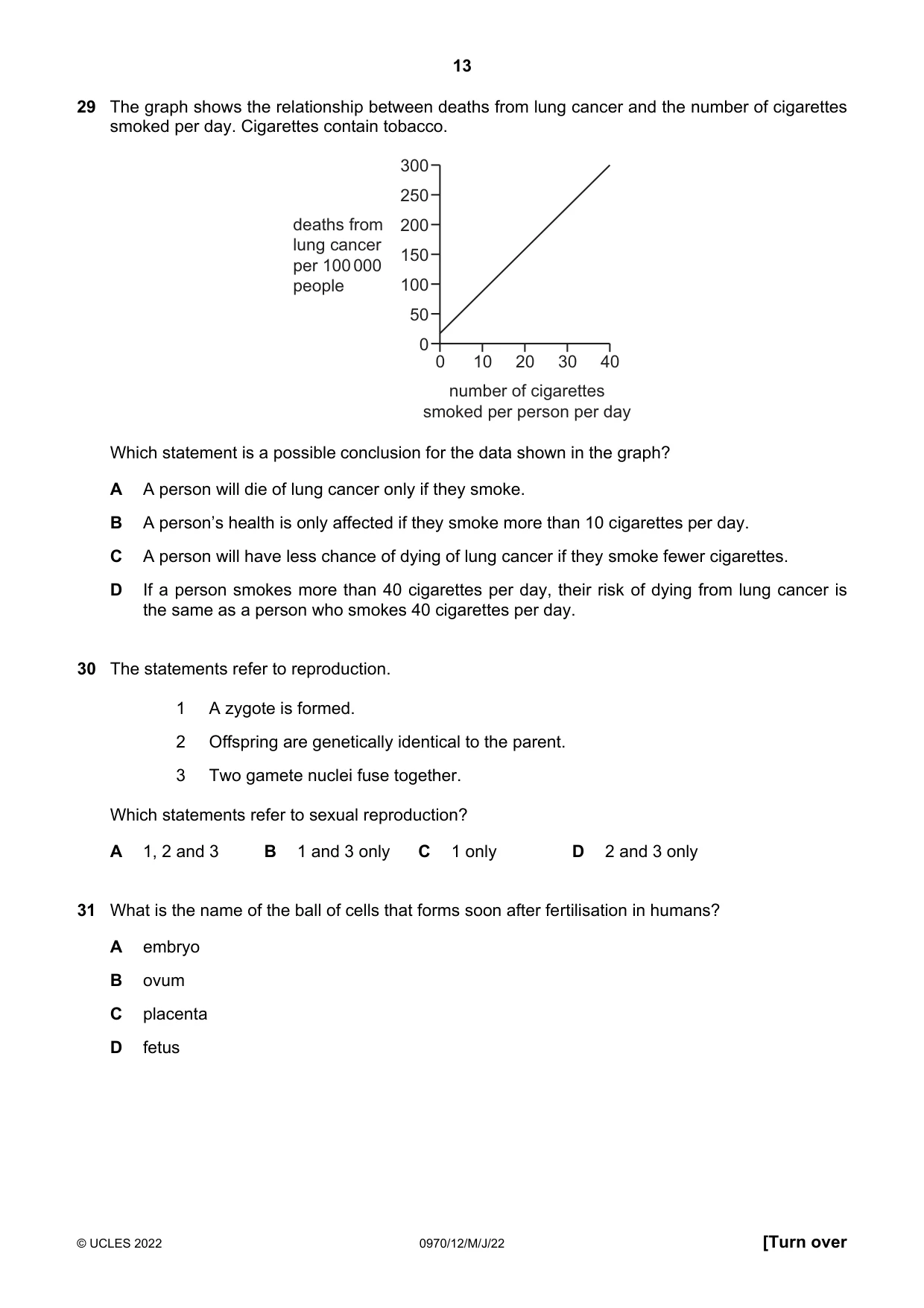 Cambridge IGCSE Biology (9-1) 0970 2022 May/June Paper 1 · Variant 2 question paper, page 13 of 20