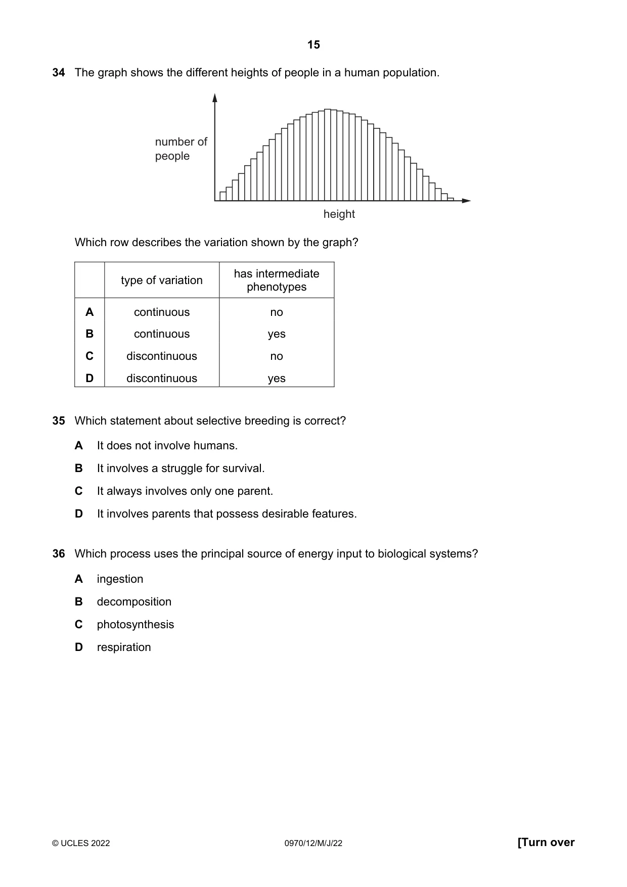 Cambridge IGCSE Biology (9-1) 0970 2022 May/June Paper 1 · Variant 2 question paper, page 15 of 20