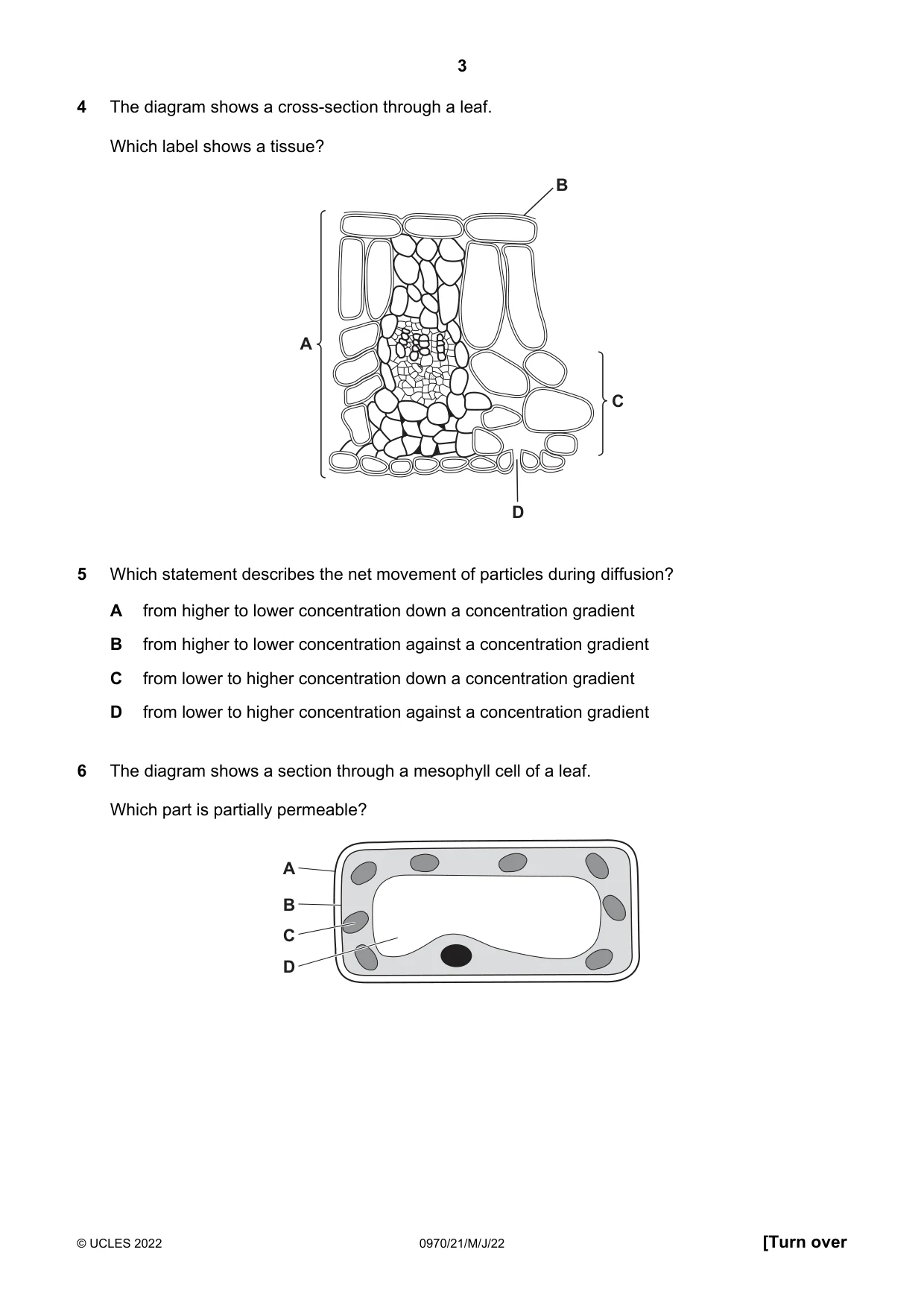Cambridge IGCSE Biology (9-1) 0970 2022 May/June Paper 2 · Variant 1 question paper, page 3 of 16