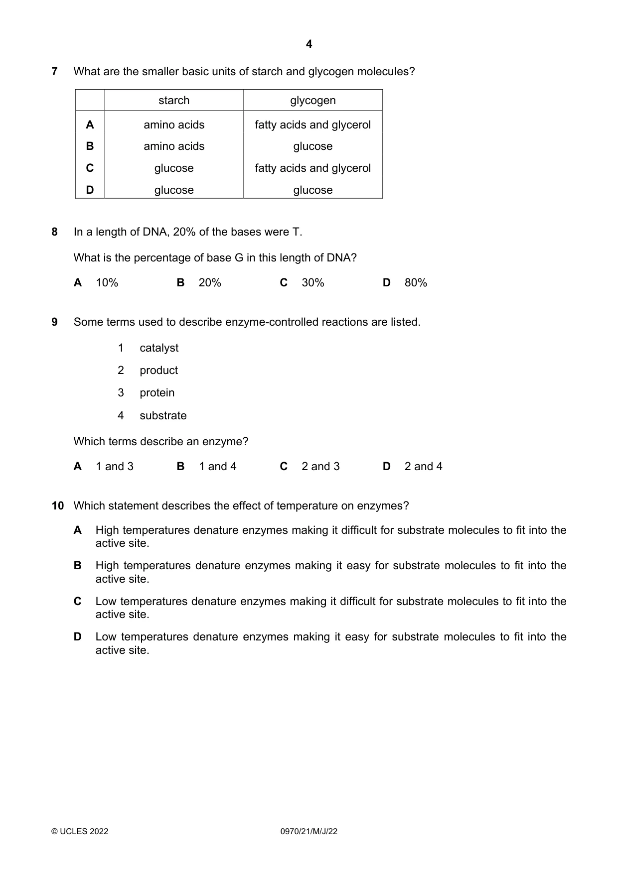 Cambridge IGCSE Biology (9-1) 0970 2022 May/June Paper 2 · Variant 1 question paper, page 4 of 16