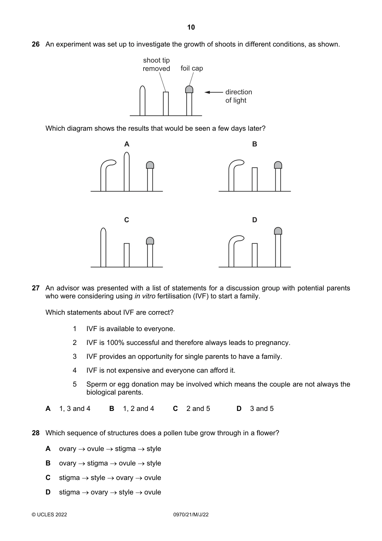 Cambridge IGCSE Biology (9-1) 0970 2022 May/June Paper 2 · Variant 1 question paper, page 10 of 16