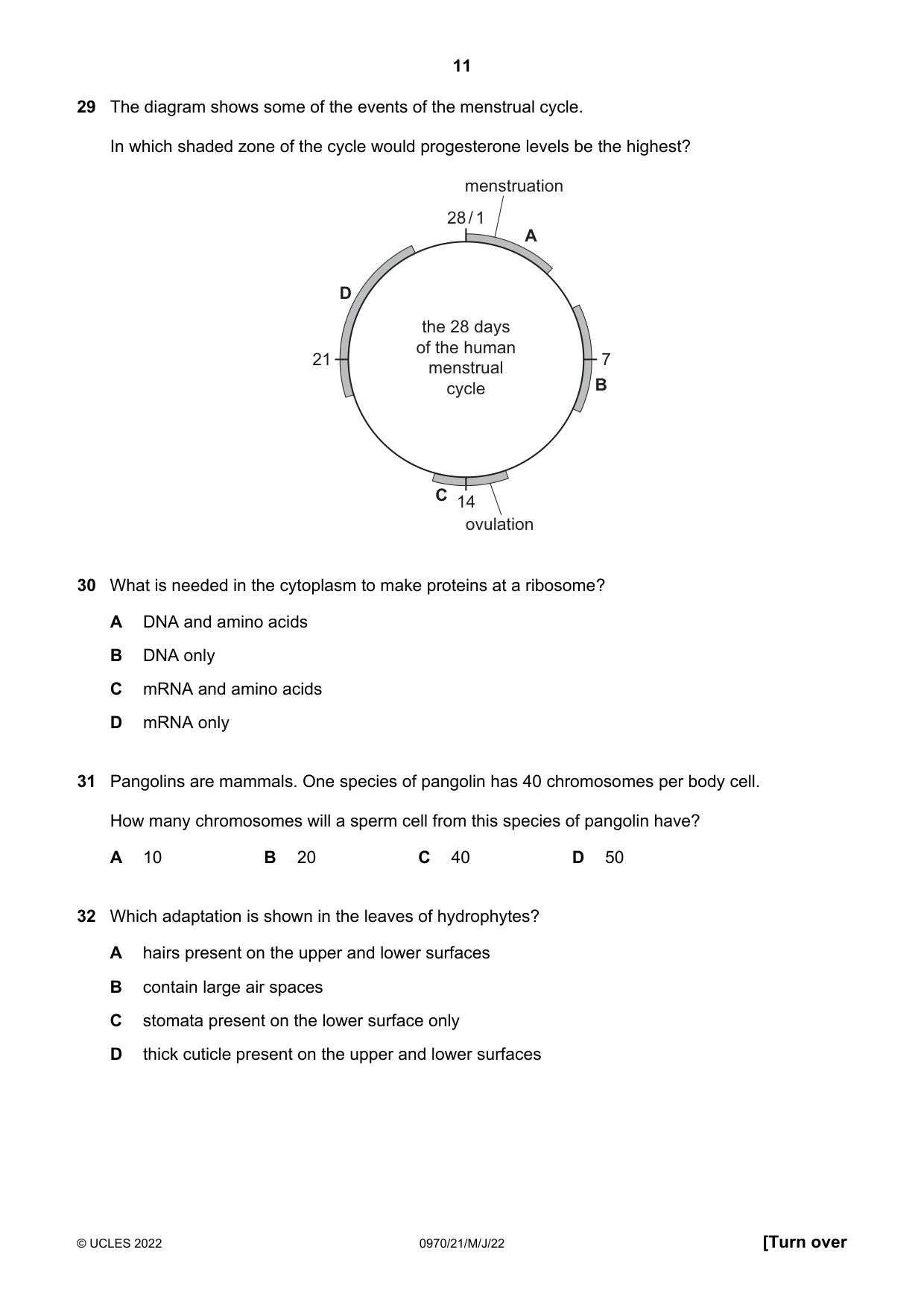 Cambridge IGCSE Biology (9-1) 0970 2022 May/June Paper 2 · Variant 1 question paper, page 11 of 16