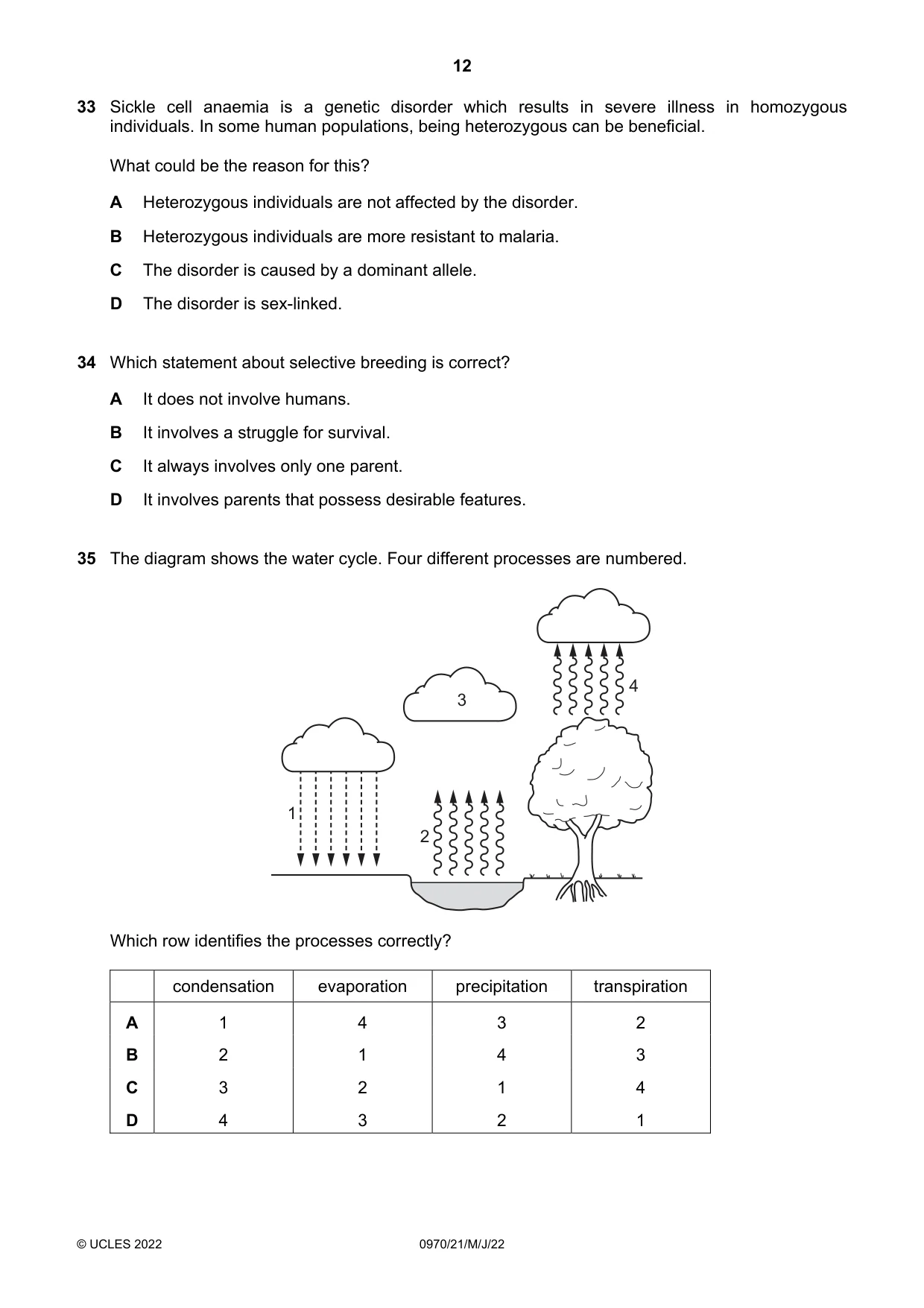 Cambridge IGCSE Biology (9-1) 0970 2022 May/June Paper 2 · Variant 1 question paper, page 12 of 16