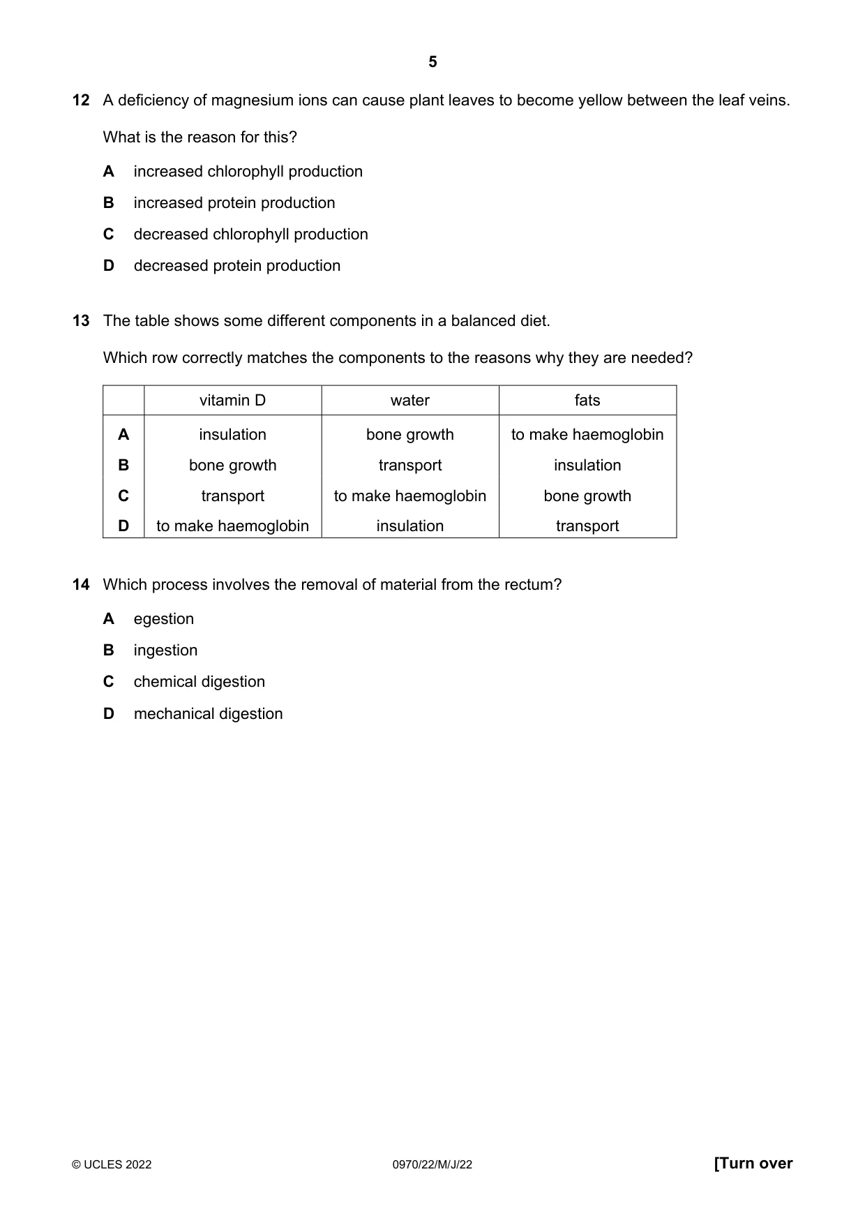 Cambridge IGCSE Biology (9-1) 0970 2022 May/June Paper 2 · Variant 2 question paper, page 5 of 16