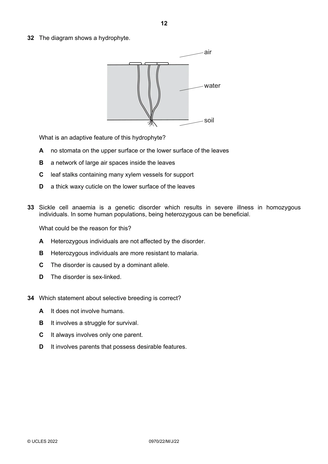 Cambridge IGCSE Biology (9-1) 0970 2022 May/June Paper 2 · Variant 2 question paper, page 12 of 16