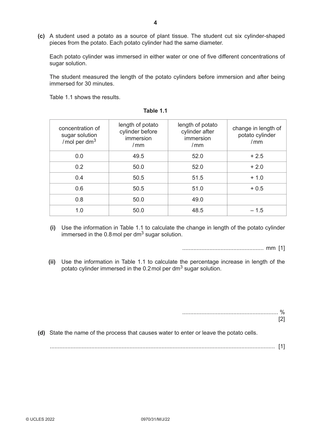 Cambridge IGCSE Biology (9-1) 0970 2022 May/June Paper 3 · Variant 1 question paper, page 4 of 20