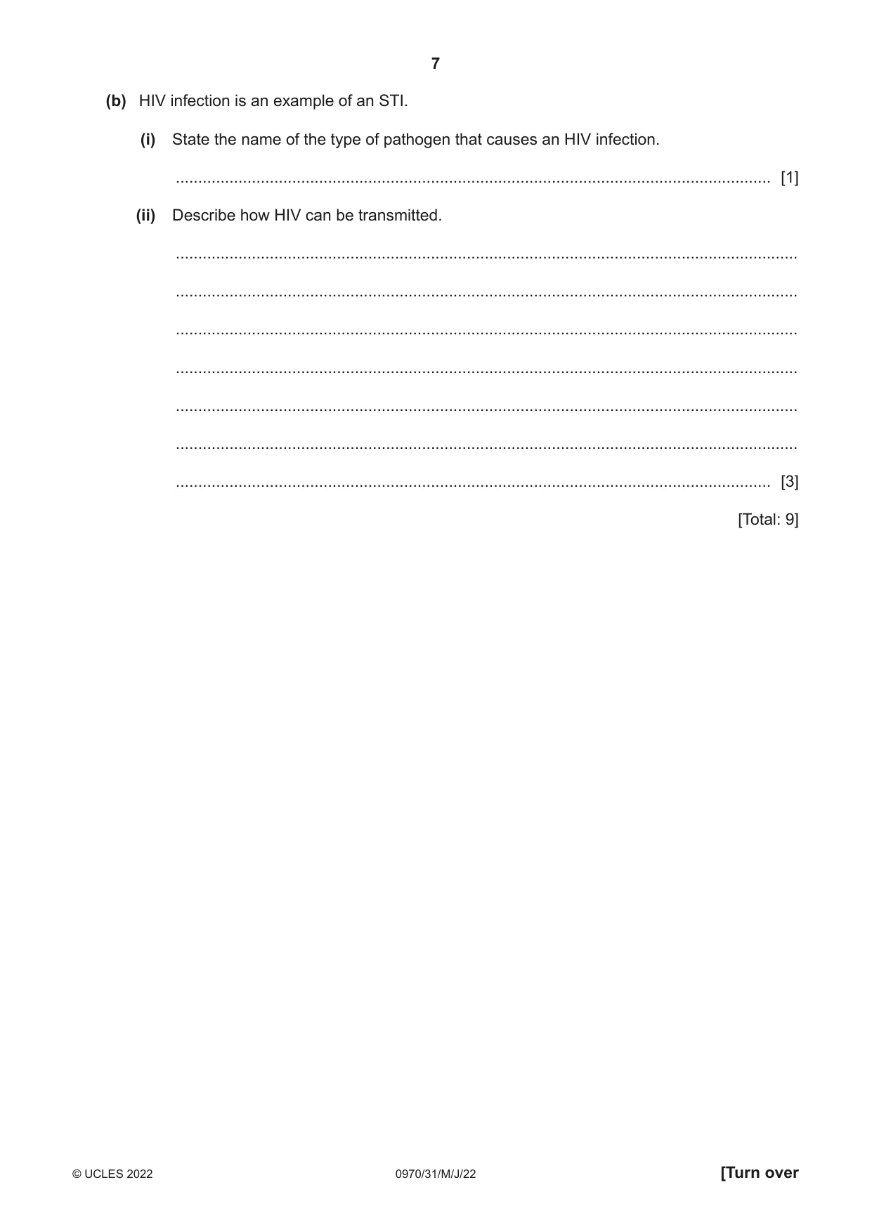 Cambridge IGCSE Biology (9-1) 0970 2022 May/June Paper 3 · Variant 1 question paper, page 7 of 20