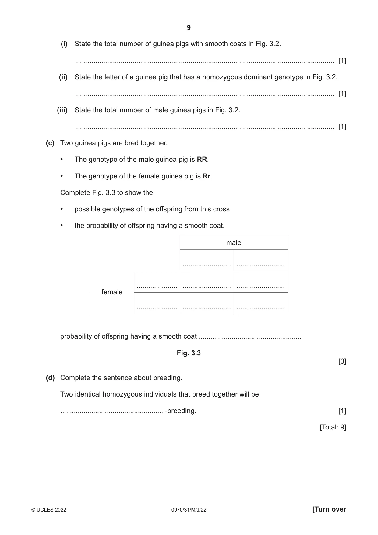 Cambridge IGCSE Biology (9-1) 0970 2022 May/June Paper 3 · Variant 1 question paper, page 9 of 20