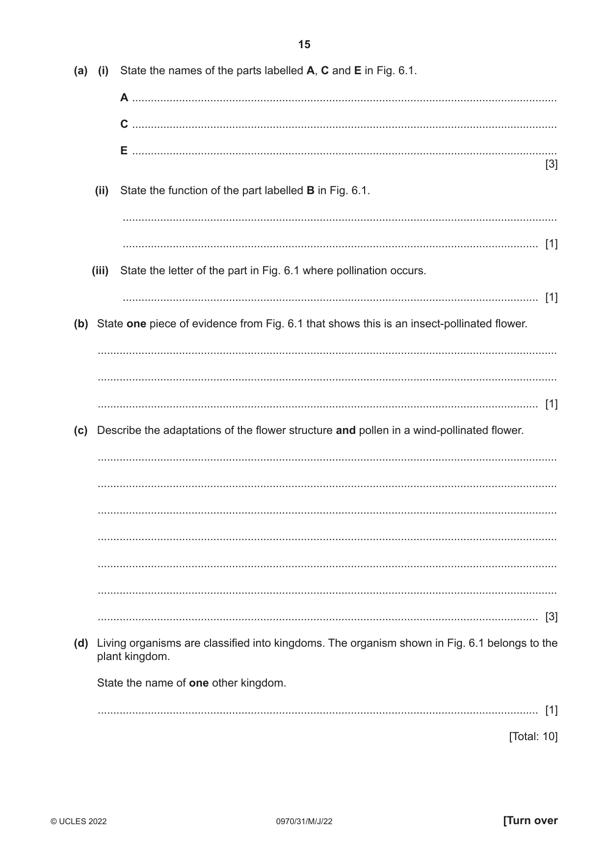Cambridge IGCSE Biology (9-1) 0970 2022 May/June Paper 3 · Variant 1 question paper, page 15 of 20