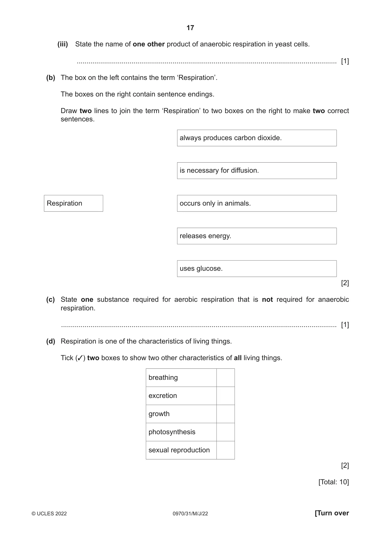 Cambridge IGCSE Biology (9-1) 0970 2022 May/June Paper 3 · Variant 1 question paper, page 17 of 20