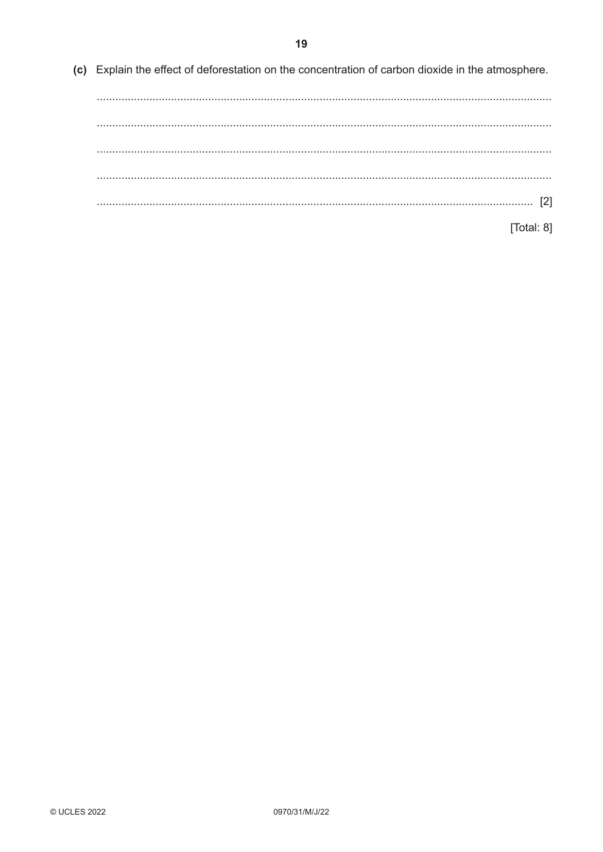 Cambridge IGCSE Biology (9-1) 0970 2022 May/June Paper 3 · Variant 1 question paper, page 19 of 20