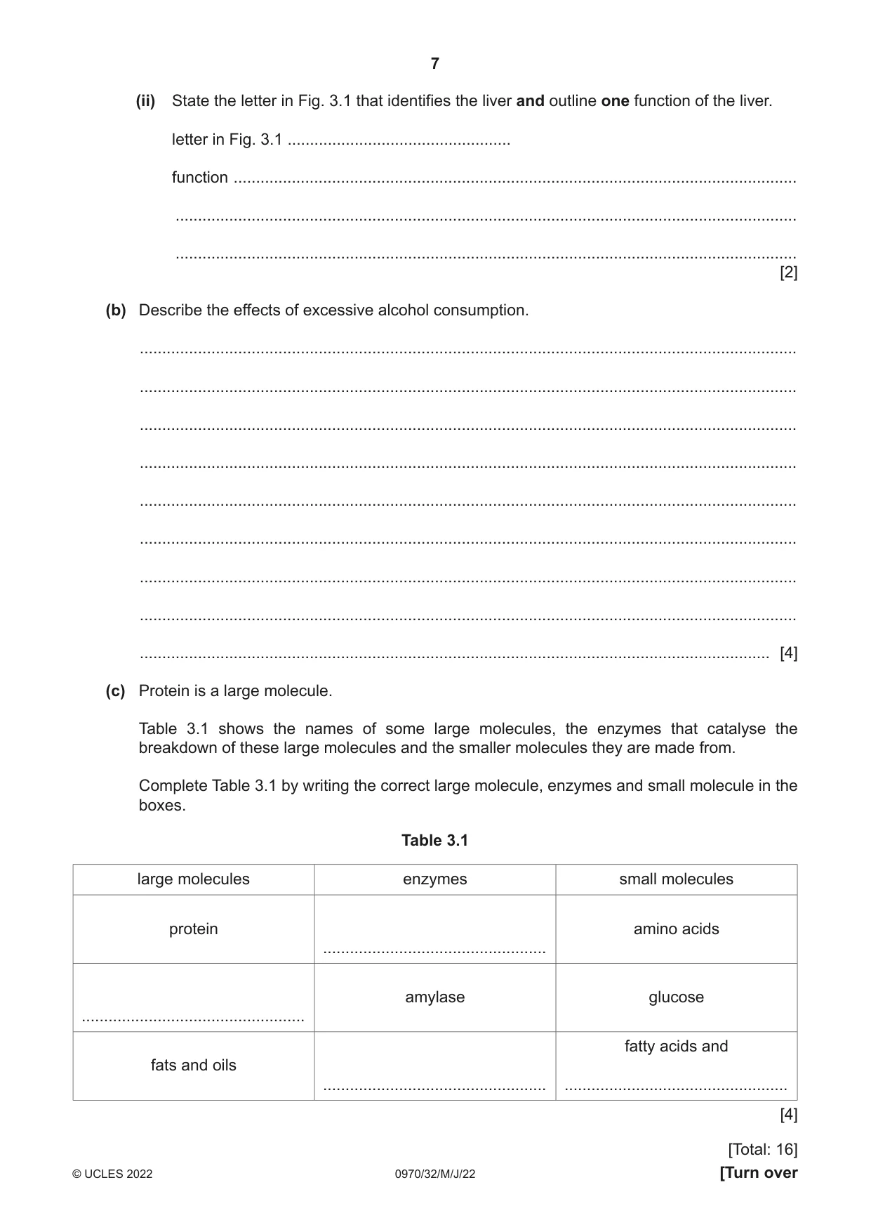 Cambridge IGCSE Biology (9-1) 0970 2022 May/June Paper 3 · Variant 2 question paper, page 7 of 16