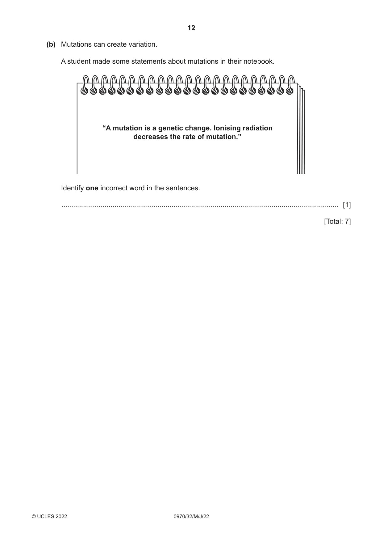 Cambridge IGCSE Biology (9-1) 0970 2022 May/June Paper 3 · Variant 2 question paper, page 12 of 16
