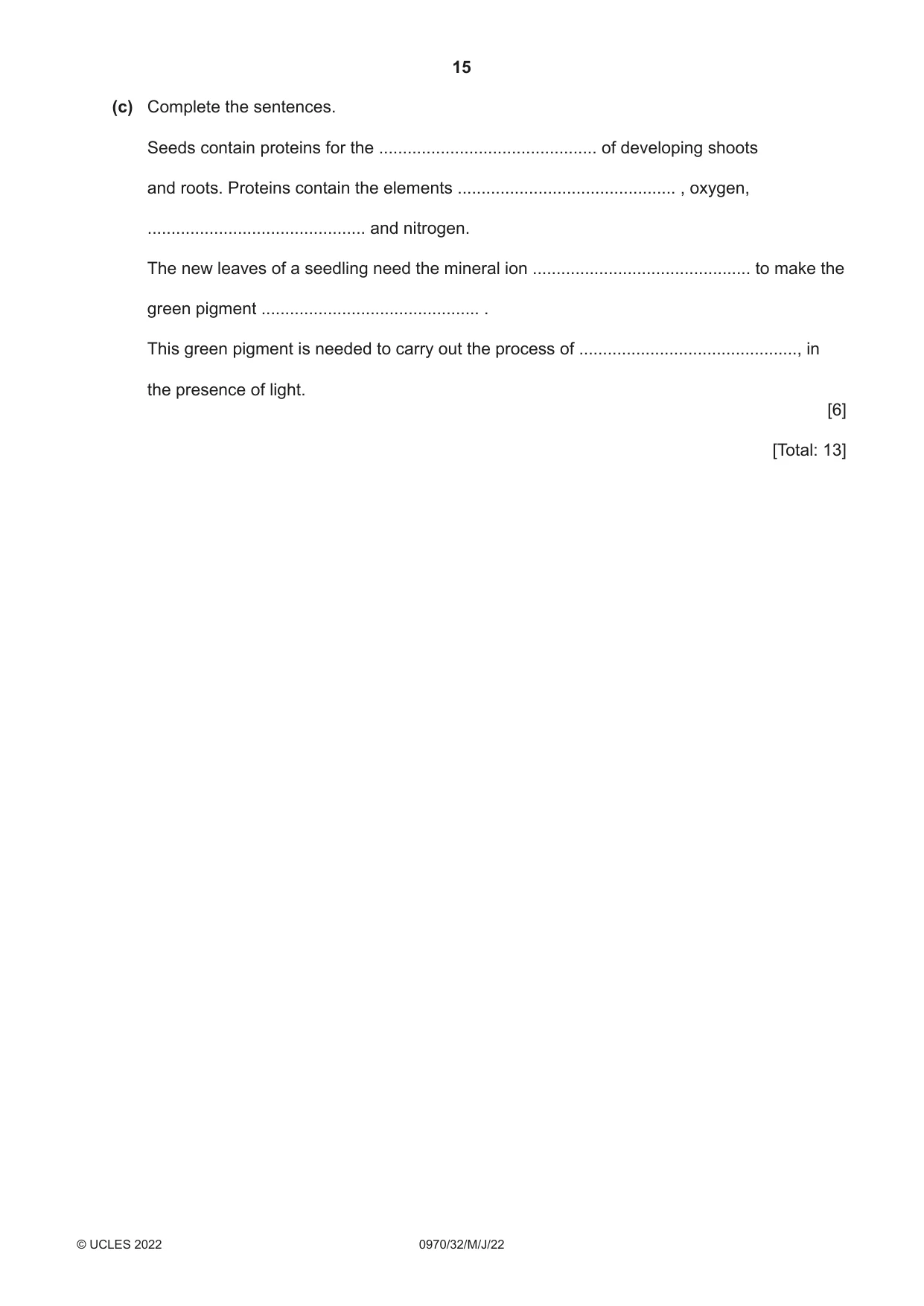 Cambridge IGCSE Biology (9-1) 0970 2022 May/June Paper 3 · Variant 2 question paper, page 15 of 16