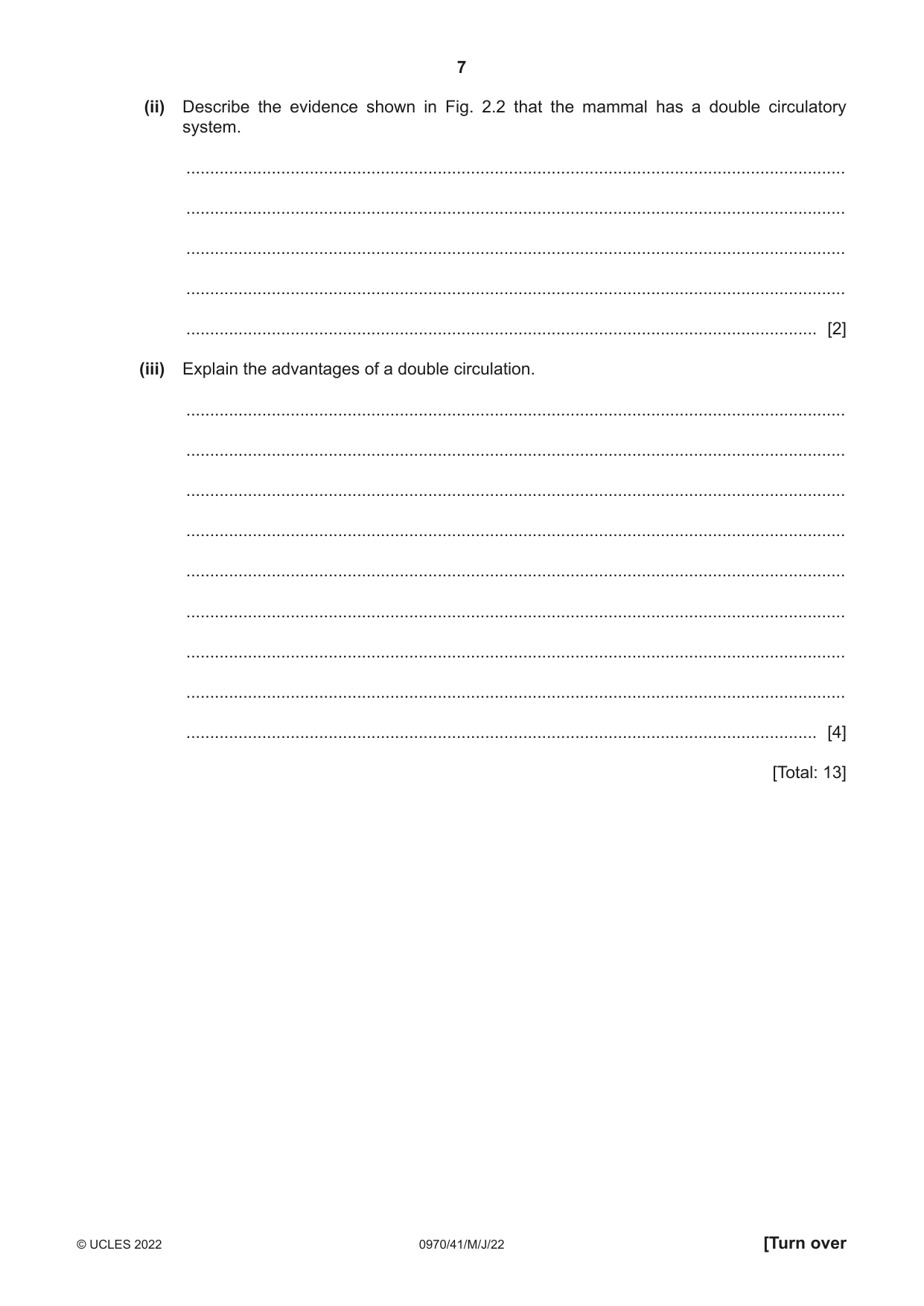 Cambridge IGCSE Biology (9-1) 0970 2022 May/June Paper 4 · Variant 1 question paper, page 7 of 20
