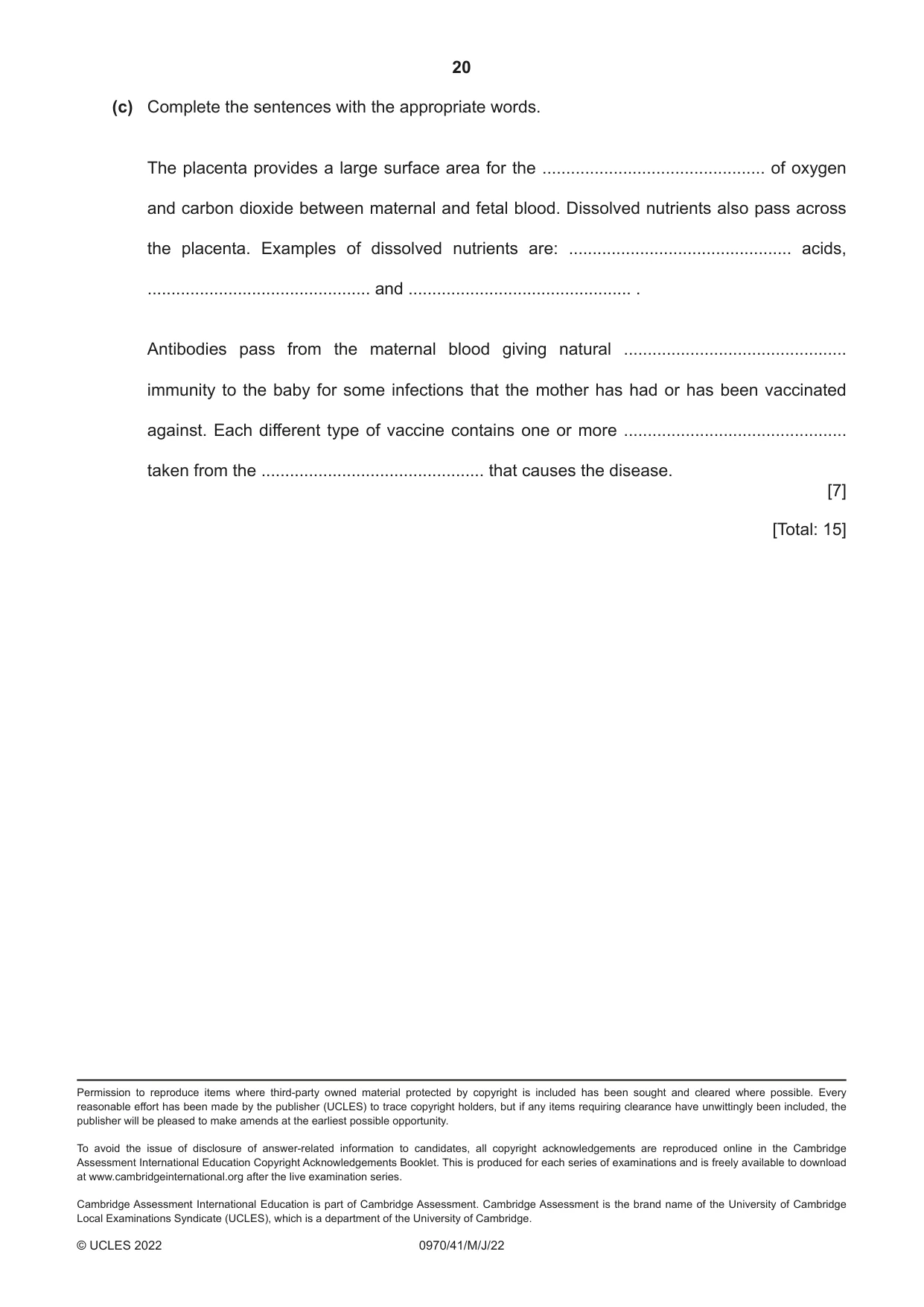 Cambridge IGCSE Biology (9-1) 0970 2022 May/June Paper 4 · Variant 1 question paper, page 20 of 20