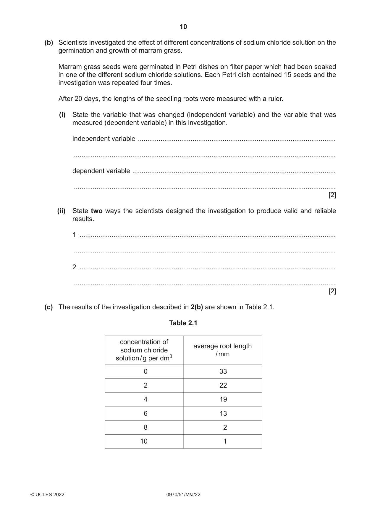 Cambridge IGCSE Biology (9-1) 0970 2022 May/June Paper 5 · Variant 1 question paper, page 10 of 12