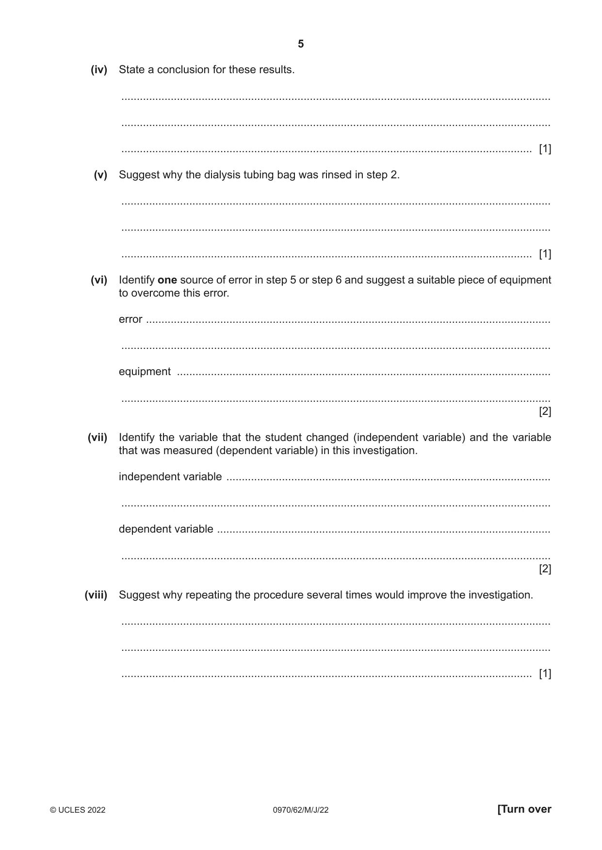 Cambridge IGCSE Biology (9-1) 0970 2022 May/June Paper 6 · Variant 2 question paper, page 5 of 12
