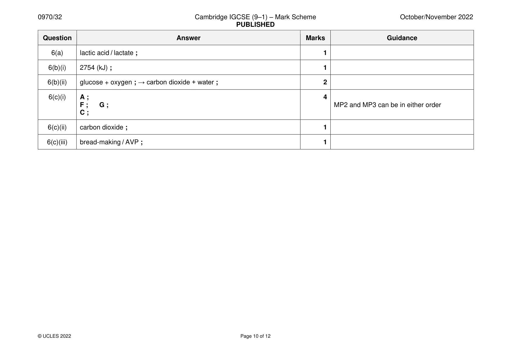 Mark scheme, page 10 of 12