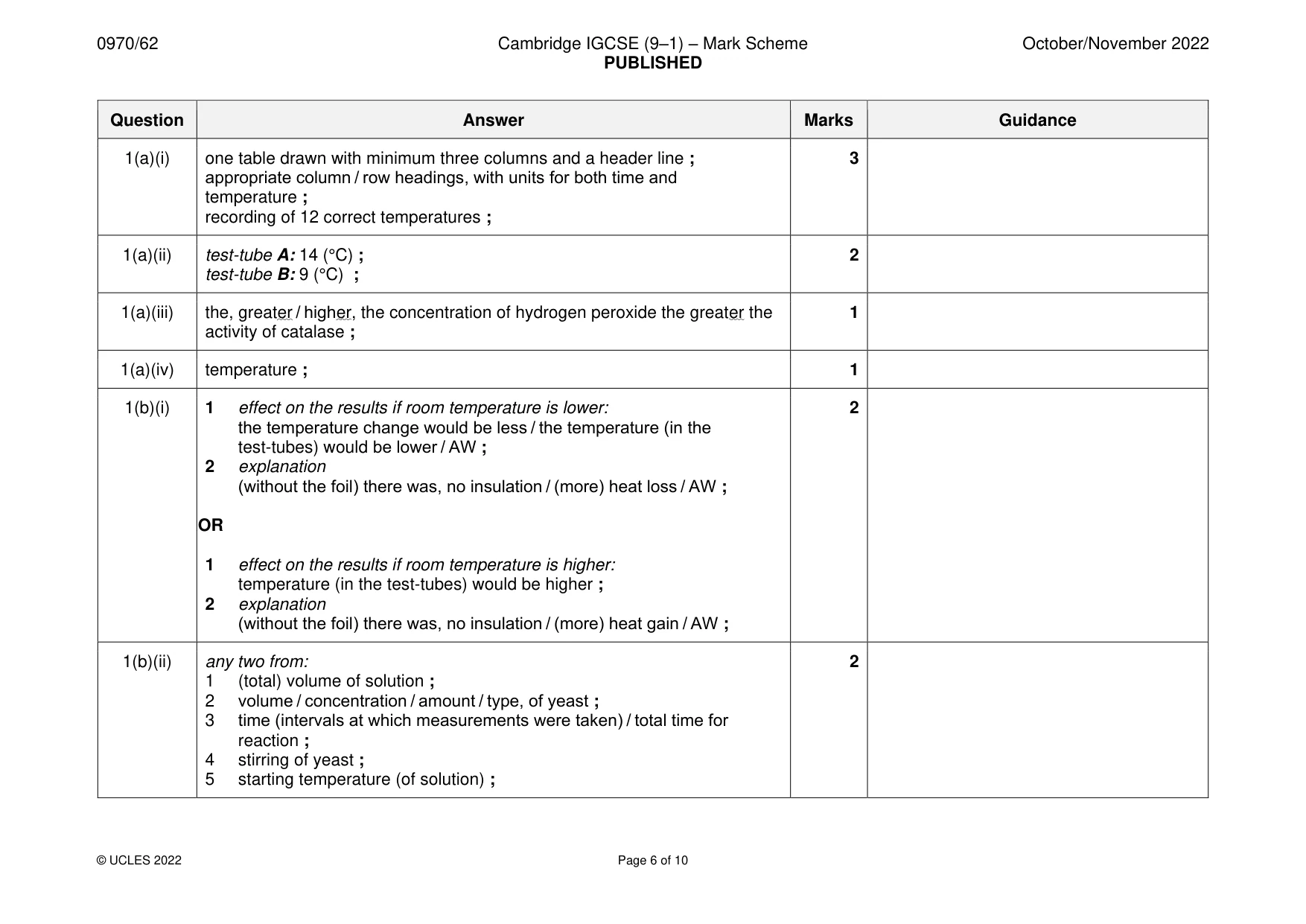 Mark scheme, page 6 of 10