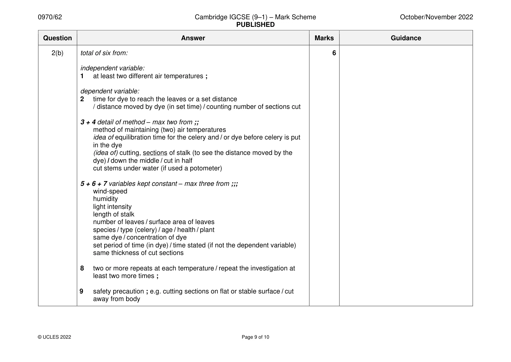 Mark scheme, page 9 of 10