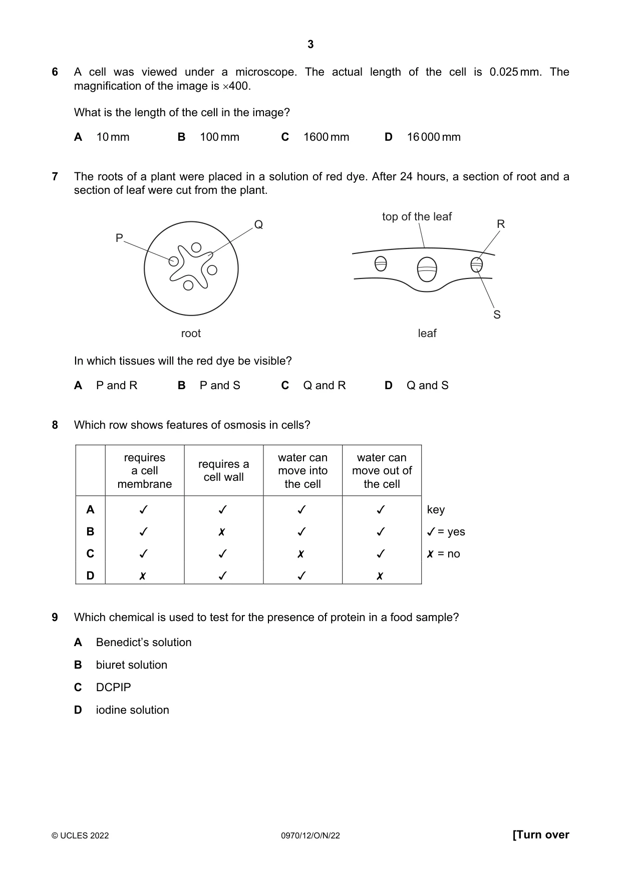Cambridge IGCSE Biology (9-1) 0970 2022 Oct/Nov Paper 1 · Variant 2 question paper, page 3 of 16