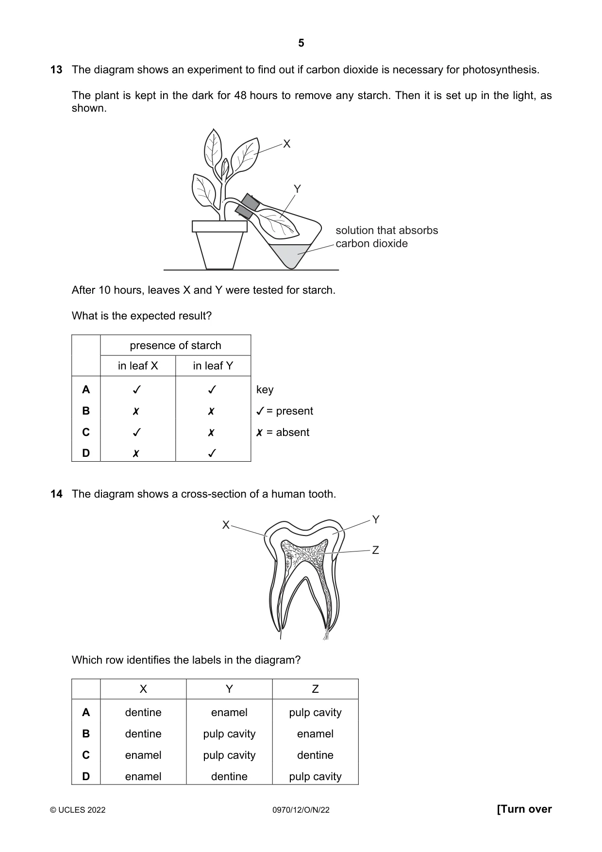 Cambridge IGCSE Biology (9-1) 0970 2022 Oct/Nov Paper 1 · Variant 2 question paper, page 5 of 16