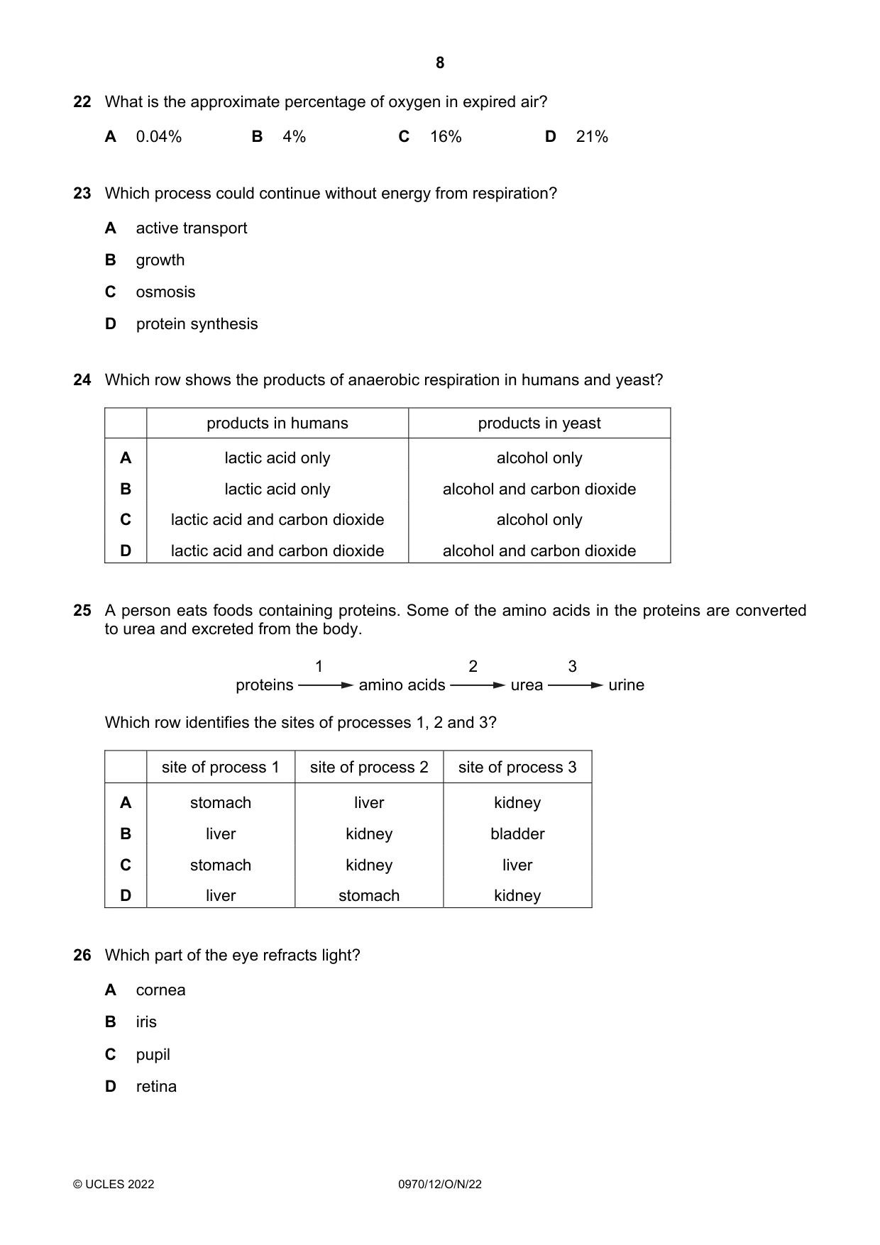 Cambridge IGCSE Biology (9-1) 0970 2022 Oct/Nov Paper 1 · Variant 2 question paper, page 8 of 16