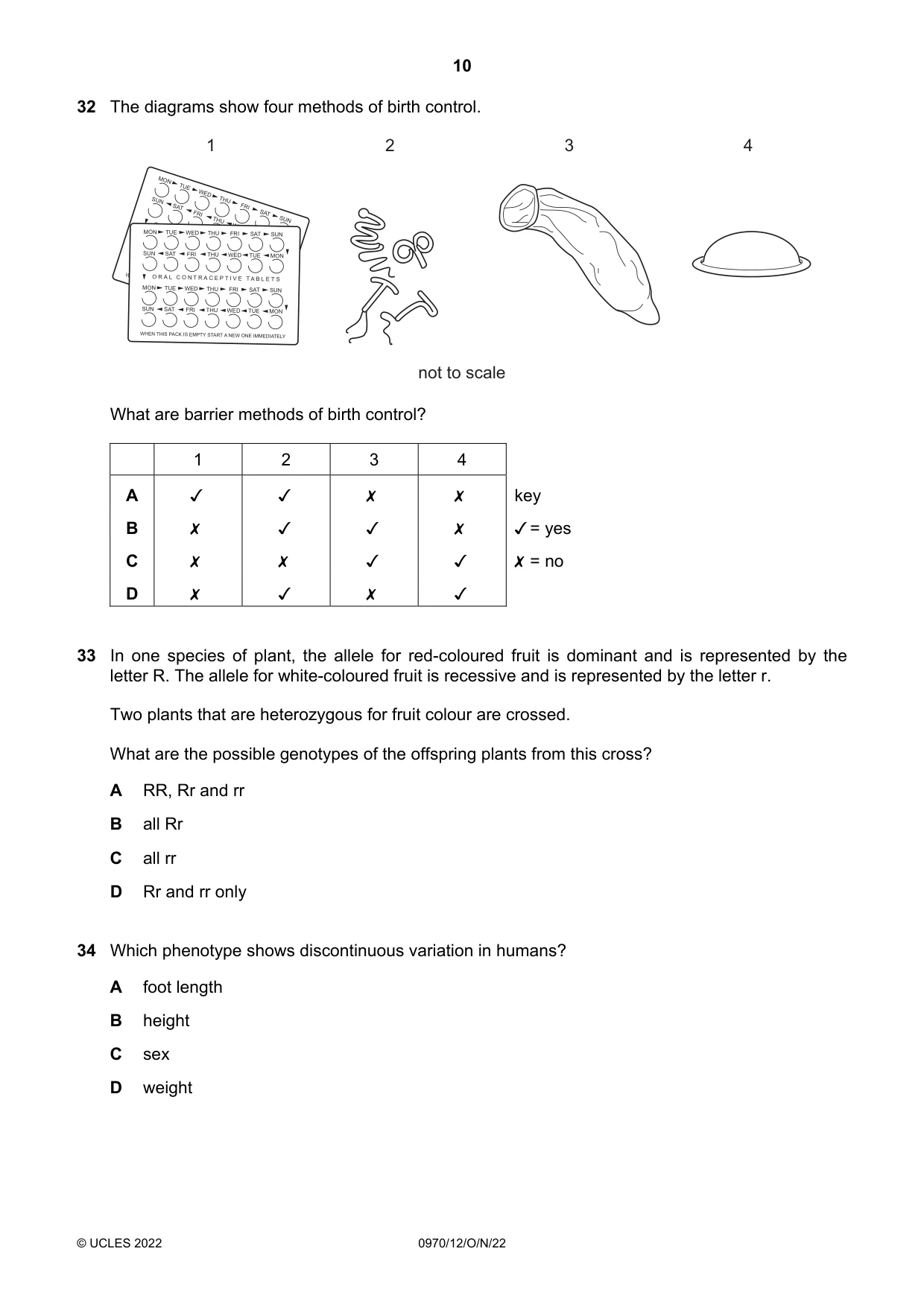 Cambridge IGCSE Biology (9-1) 0970 2022 Oct/Nov Paper 1 · Variant 2 question paper, page 10 of 16