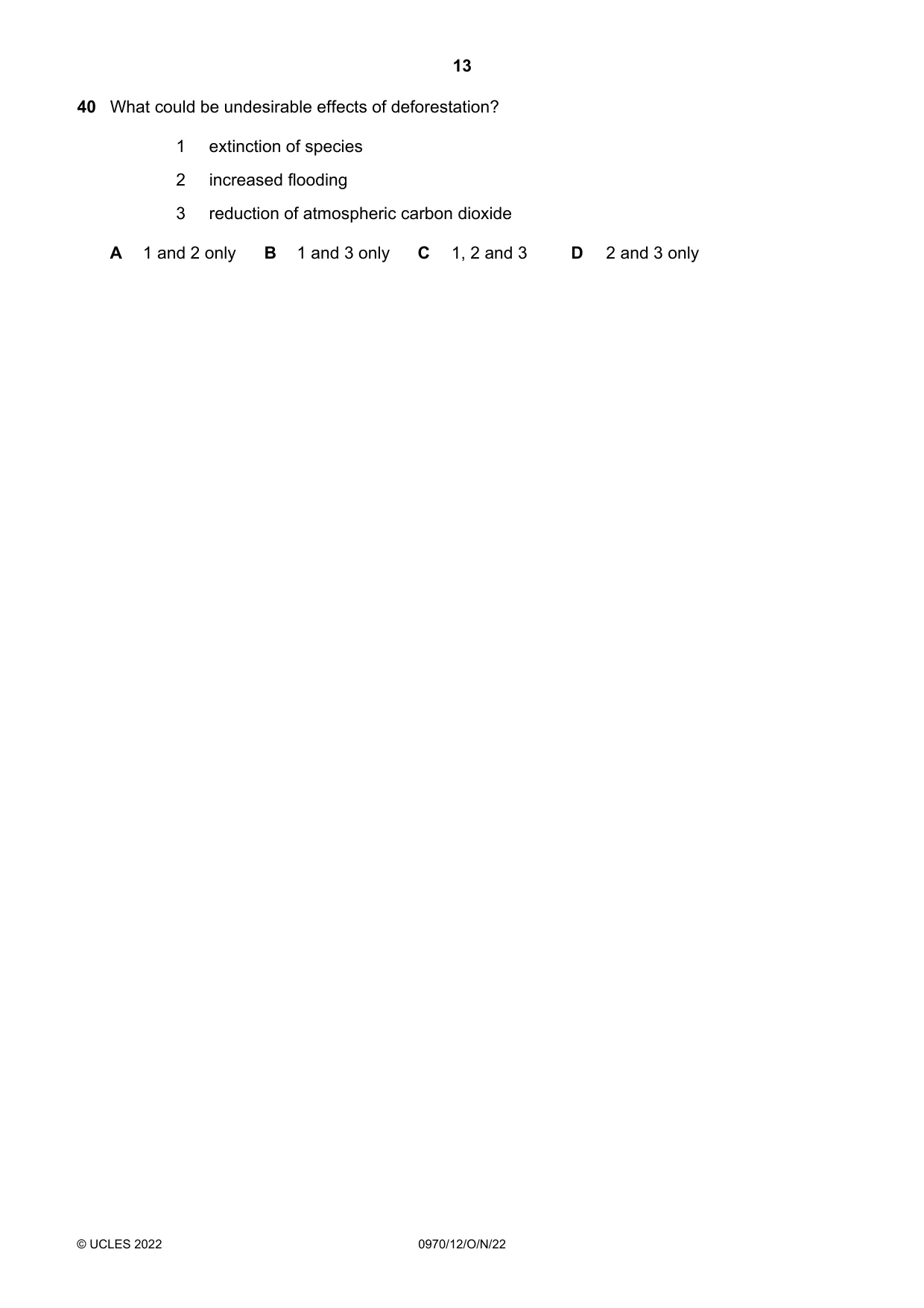 Cambridge IGCSE Biology (9-1) 0970 2022 Oct/Nov Paper 1 · Variant 2 question paper, page 13 of 16
