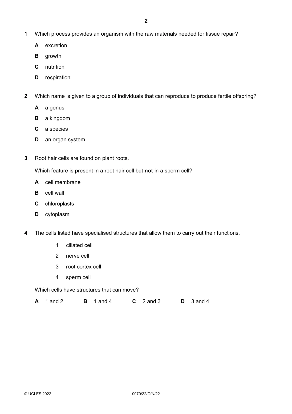 Cambridge IGCSE Biology (9-1) 0970 2022 Oct/Nov Paper 2 · Variant 2 question paper, page 2 of 16