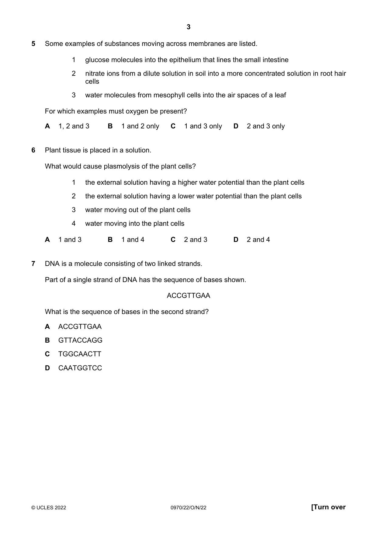 Cambridge IGCSE Biology (9-1) 0970 2022 Oct/Nov Paper 2 · Variant 2 question paper, page 3 of 16