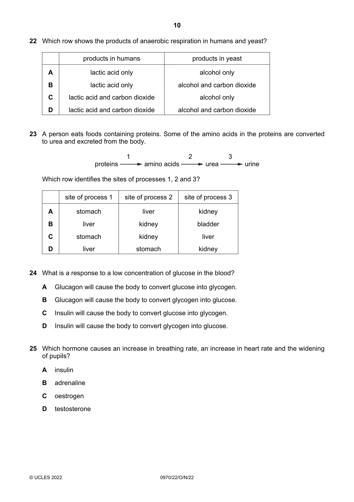 Cambridge IGCSE Biology (9-1) 0970 2022 Oct/Nov Paper 2 · Variant 2 question paper, page 10 of 16
