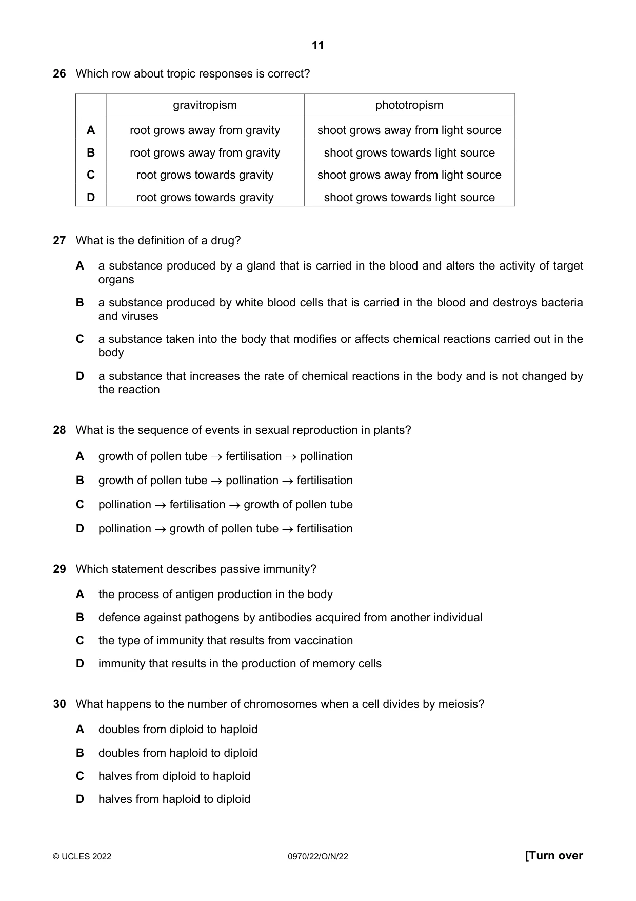 Cambridge IGCSE Biology (9-1) 0970 2022 Oct/Nov Paper 2 · Variant 2 question paper, page 11 of 16