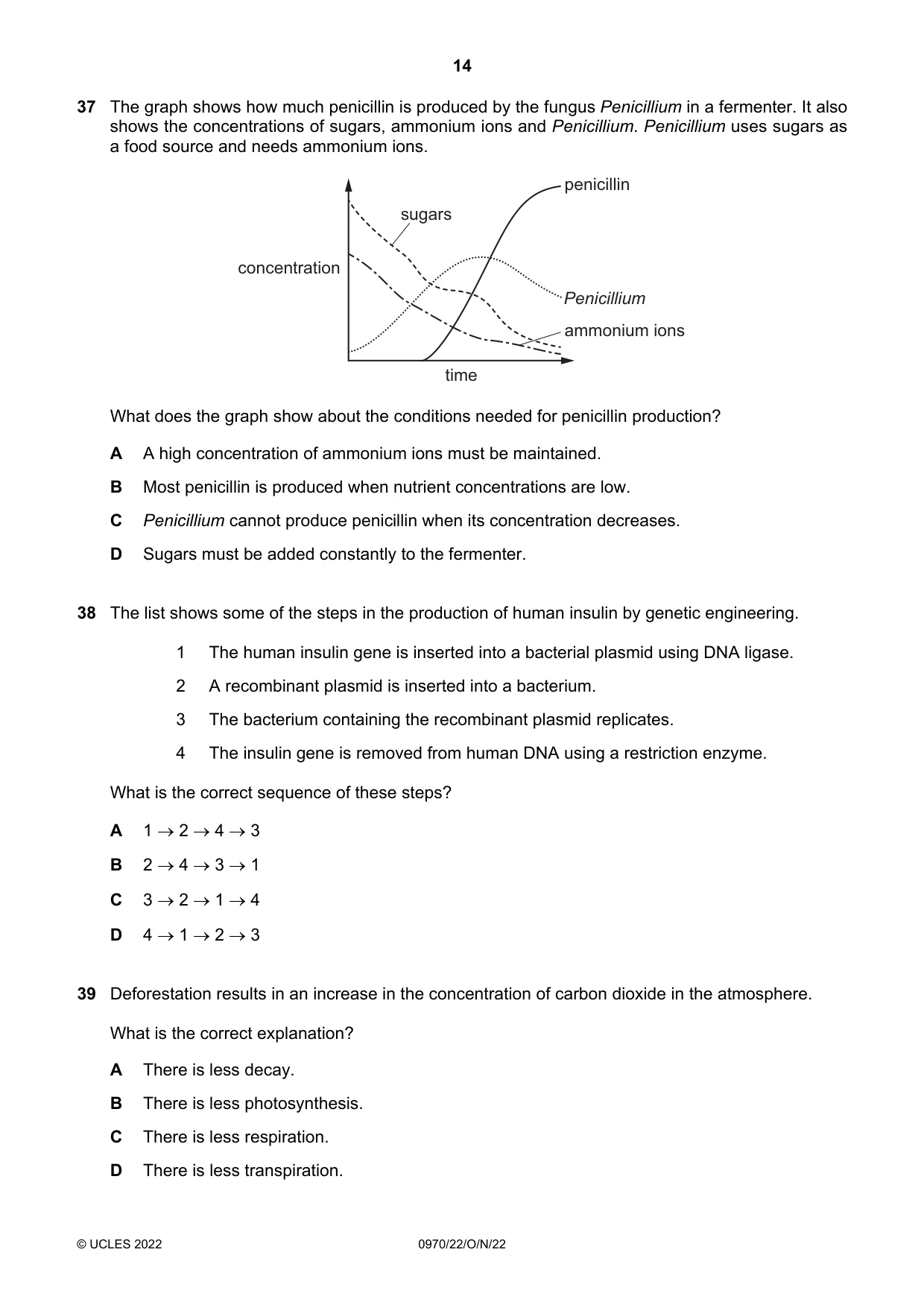 Cambridge IGCSE Biology (9-1) 0970 2022 Oct/Nov Paper 2 · Variant 2 question paper, page 14 of 16