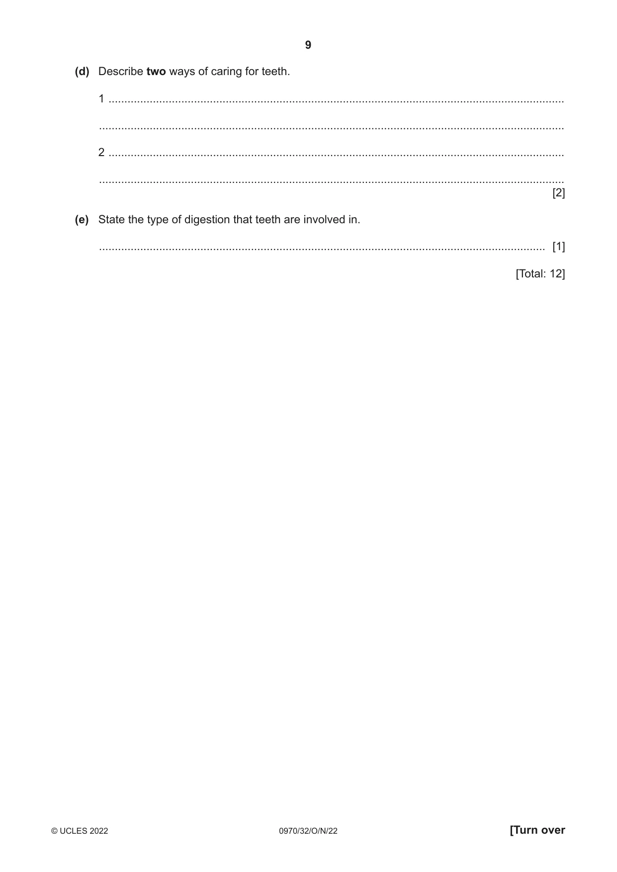 Cambridge IGCSE Biology (9-1) 0970 2022 Oct/Nov Paper 3 · Variant 2 question paper, page 9 of 20