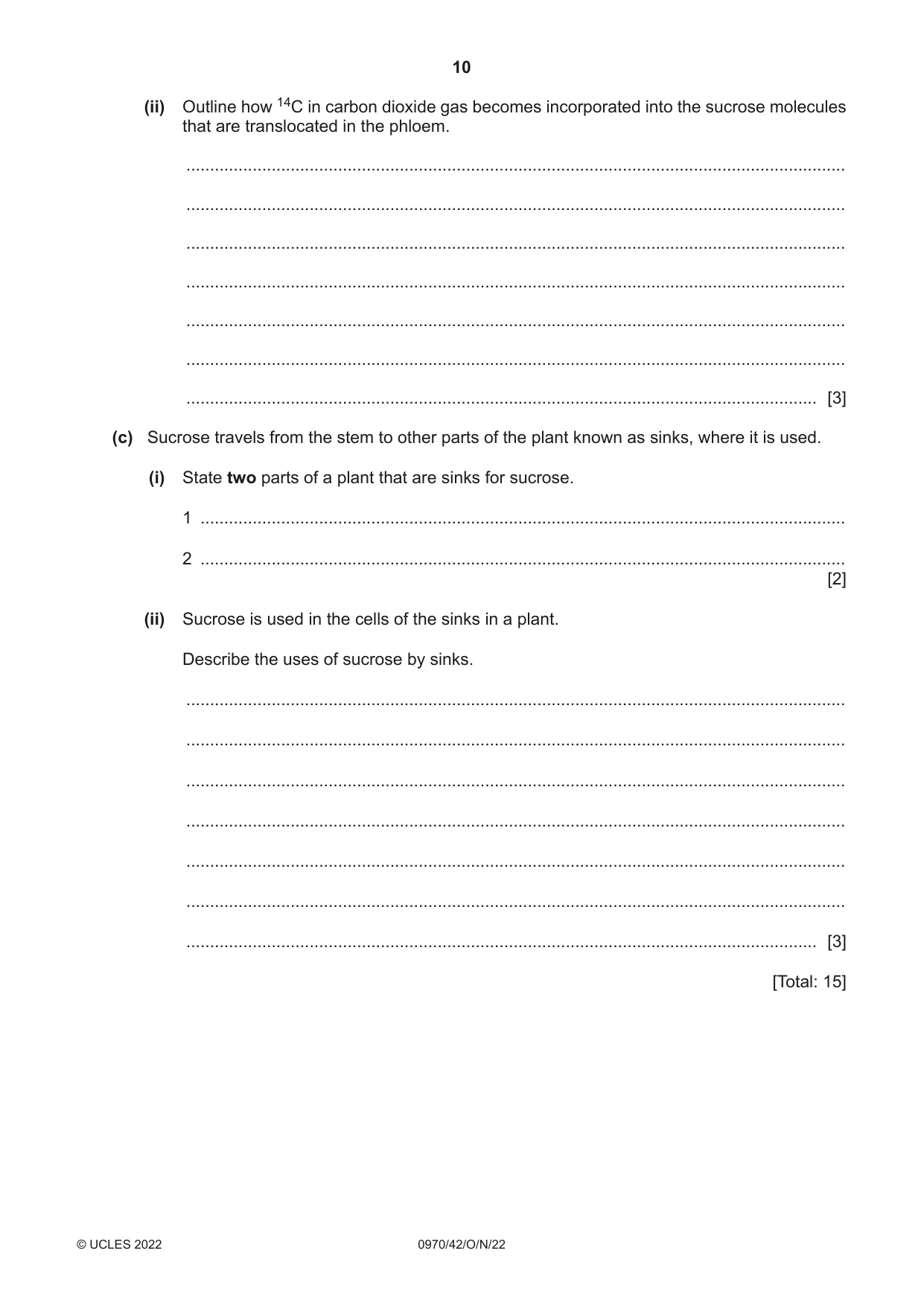 Cambridge IGCSE Biology (9-1) 0970 2022 Oct/Nov Paper 4 · Variant 2 question paper, page 10 of 20