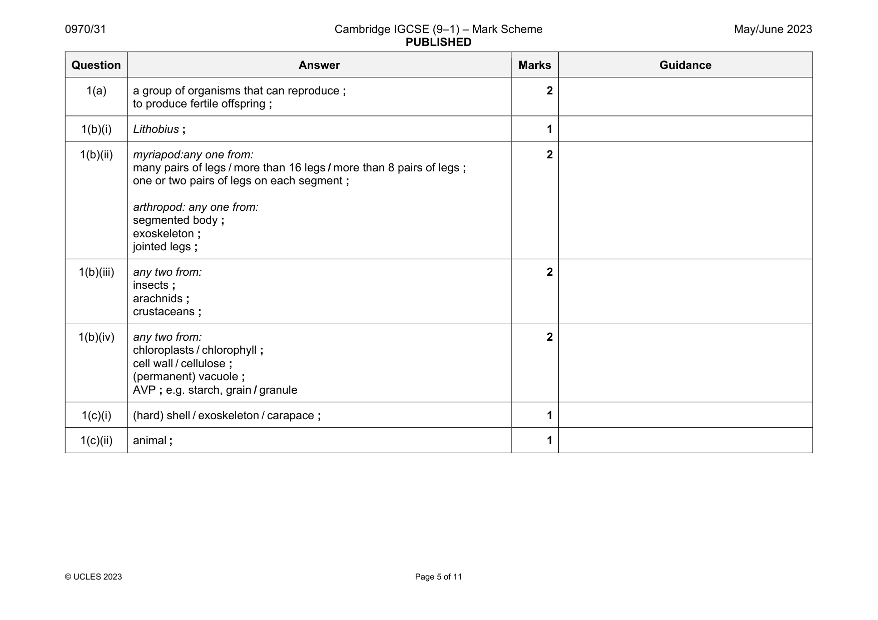 Mark scheme, page 5 of 11